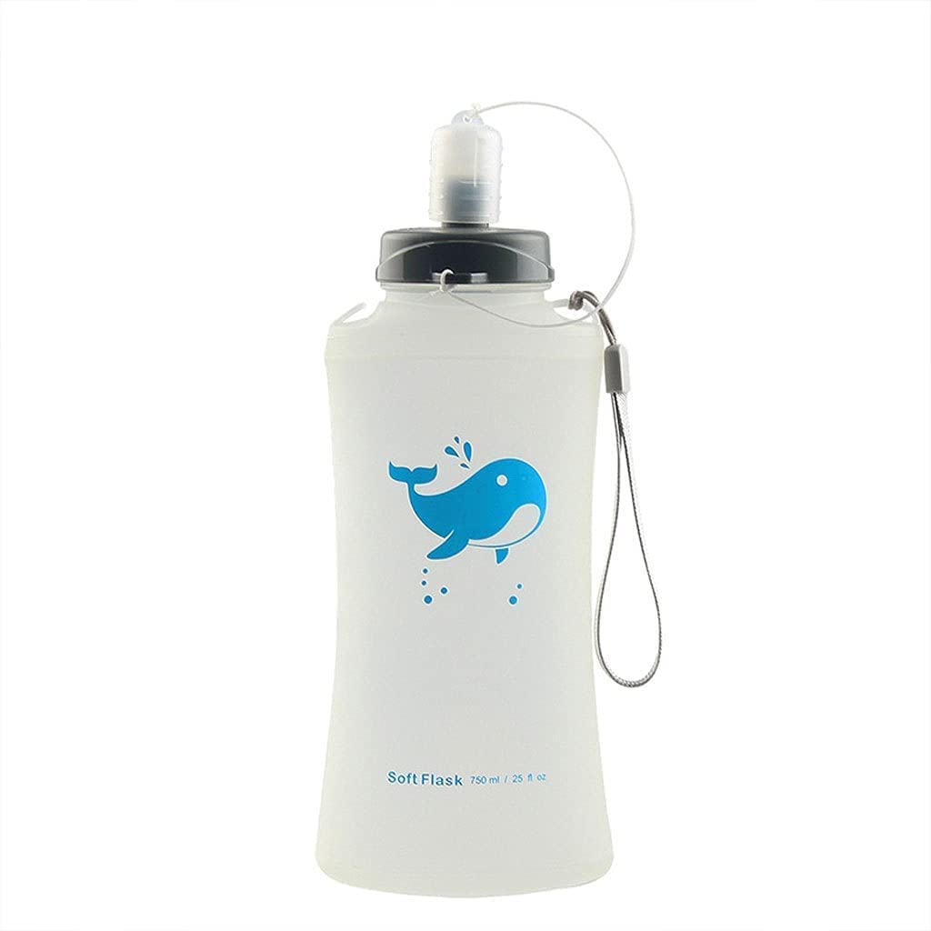 Collapsible Silicone Water Bottle 750ml/25oz - Portable Outdoor Sports Bottle with Measurement Scale for Hiking, Gym & Fitness - Leakproof & BPA Free (White) - Perfect for Camping, Running & Workout Hydration