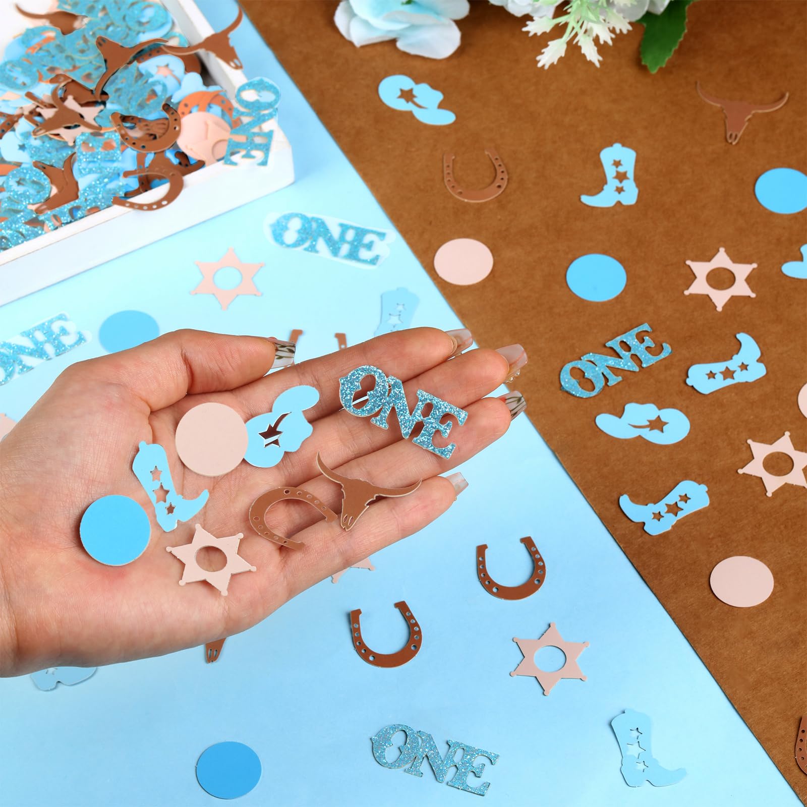 200PCS Western Cowboy Birthday Confetti - First Rodeo Party Decorations for Boys in Blue | 1st Birthday Table Scatter Decor | Perfect for Cowboy Themed Parties, Baby Showers & Western Celebrations