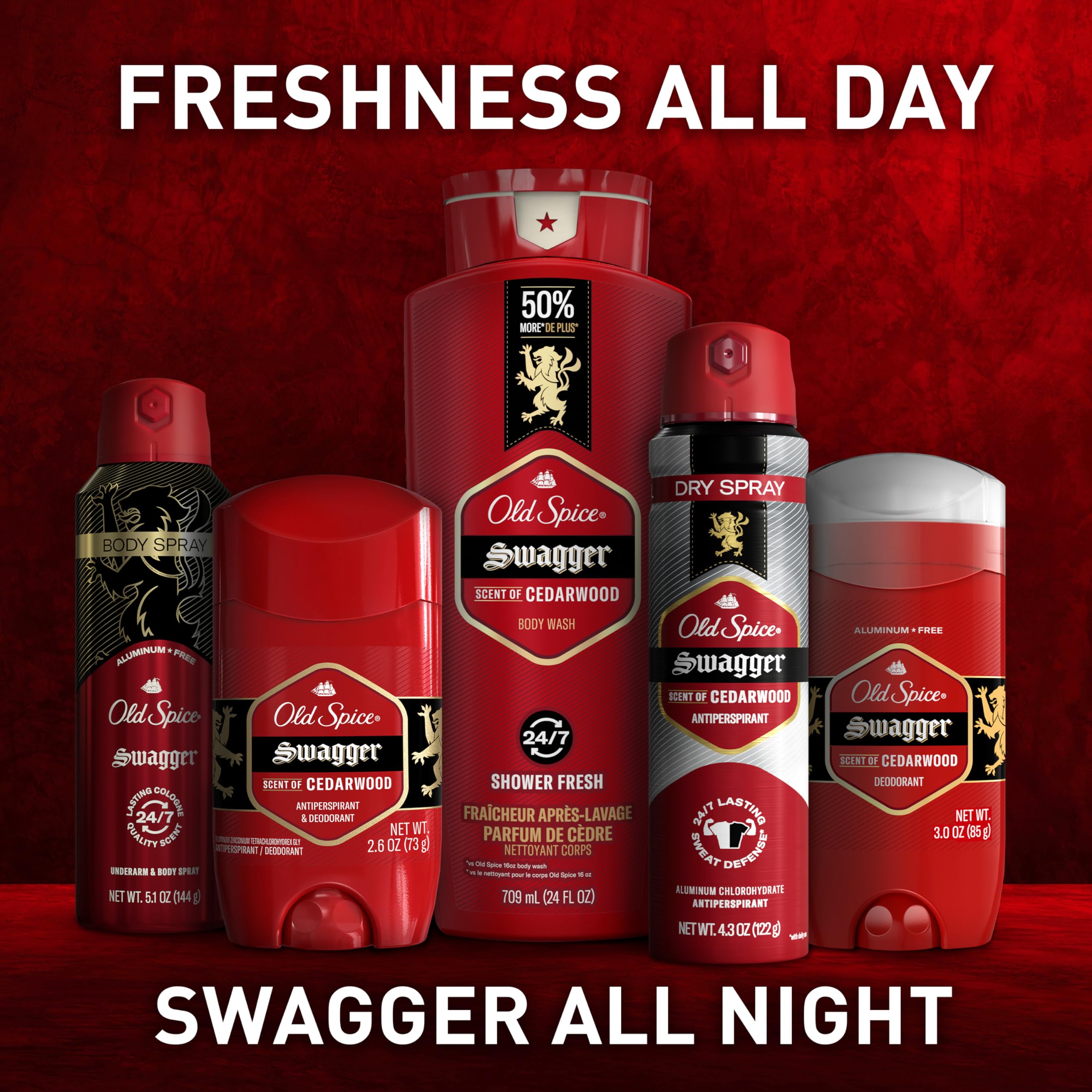 Old Spice Men's Body Wash - 24/7 Shower Fresh with Long-Lasting Cedarwood Scent, Swagger Red Collection, 24 fl oz (Pack of 2) - Refreshing Daily Shower Gel for Gym, Work & Active Lifestyle