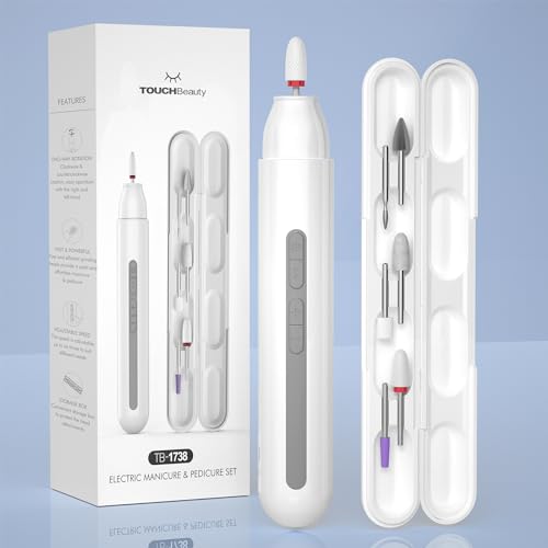 TOUCHBeauty Professional Cordless Electric Nail Drill Kit - Portable Manicure & Pedicure Tool for Acrylic Gel Nails with 6 Drill Bits - Perfect for Home Salon & DIY Nail Care | Fast, Safe & Easy to Use