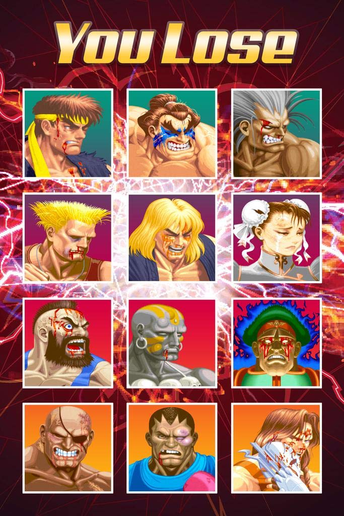 Street Fighter 'You Lose' Defeated Challengers Capcom Video Game Poster - 8x12 Inch Classic Fighting Game Wall Art for Gamers & Man Cave Decor