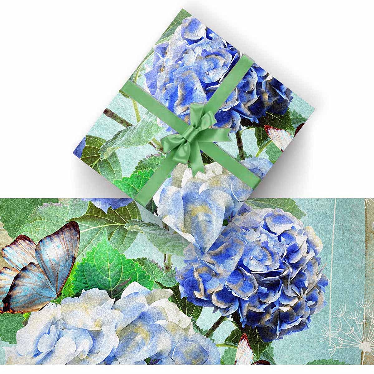 InterestPrint Blue Hydrangea Flowers Wrapping Paper Roll - 2 Rolls for Gift Wrapping, Party Decorations, Holidays & Special Occasions - Perfect for Birthdays, Christmas, Weddings & Home Decor