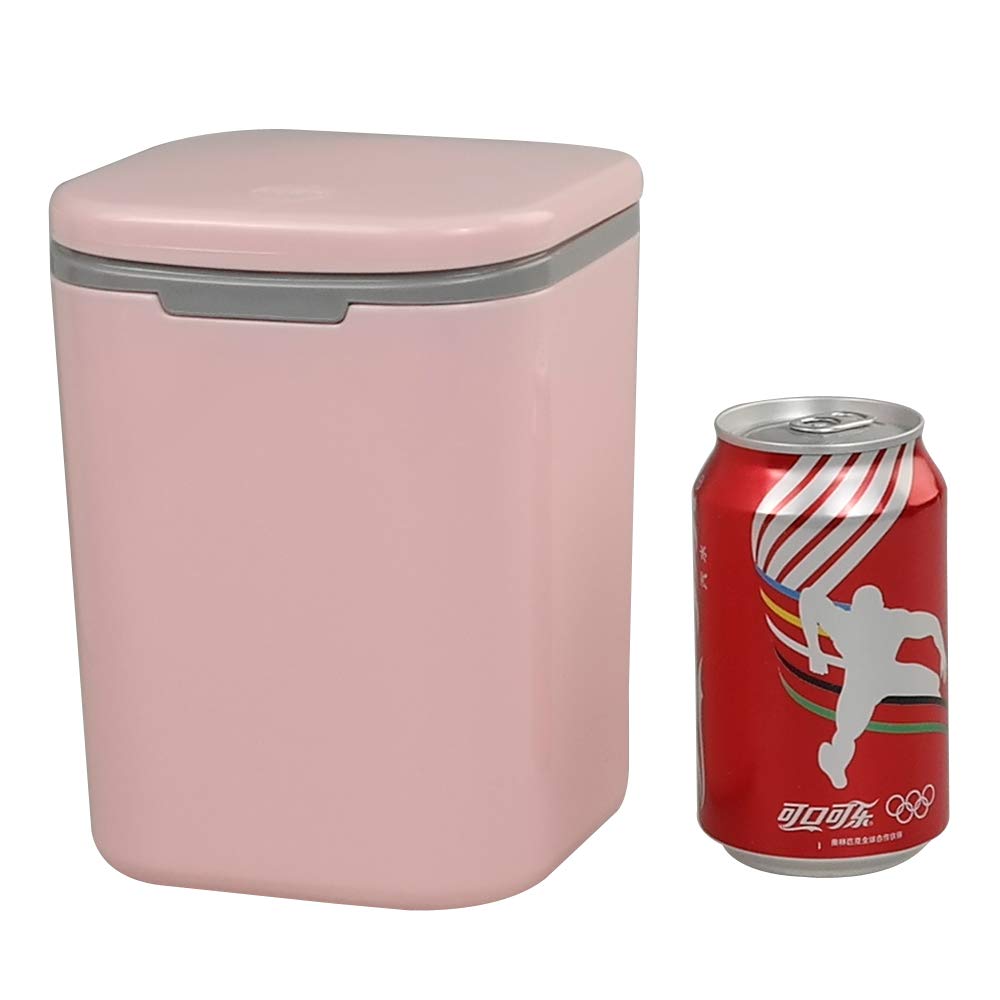 1/2 Gallon Tiny Countertop Trash Can with Push-Button Lid - Small Pink Waste Bin for Bathroom, Office, Kitchen & Vanity - Compact Mini Garbage Can for Home & Travel Use