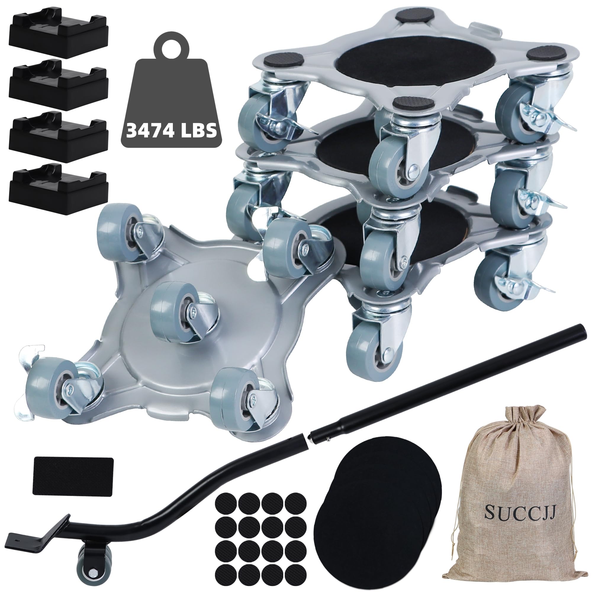Heavy Duty Furniture Dolly with 5 360° Rotatable Rubber Wheels - 3474lbs Capacity Moving Tool for Sofa, Refrigerator & Home Appliances | Perfect for Moving Houses, Offices & Warehouse Relocation