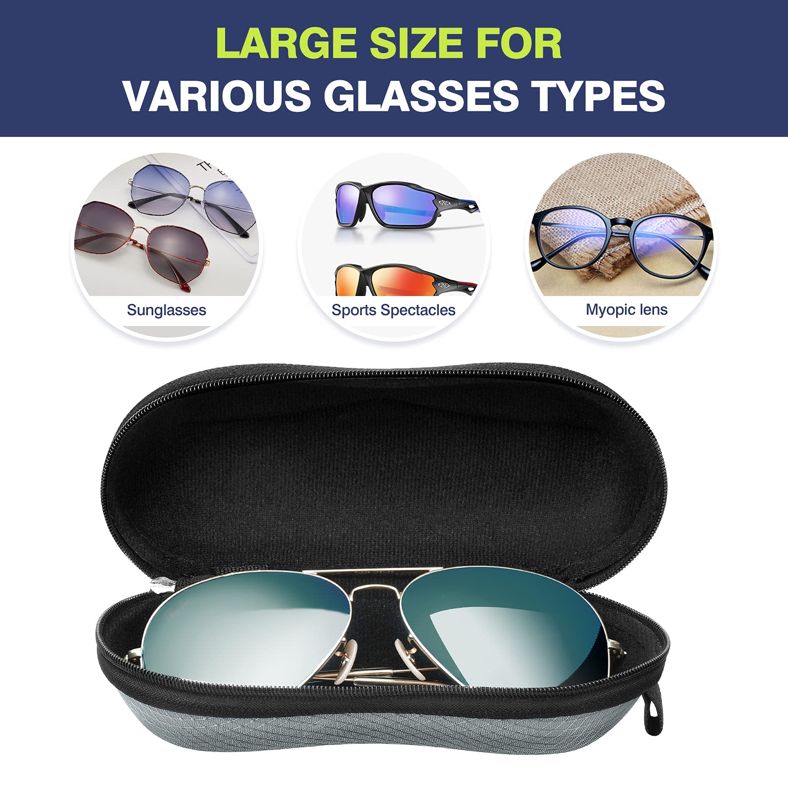 MoKo Semi Hard Shell Sunglasses Case - Unisex Protective Eyeglass Holder with Metal Hanging Hook | Travel, Outdoor & Daily Use Eyewear Storage Solution