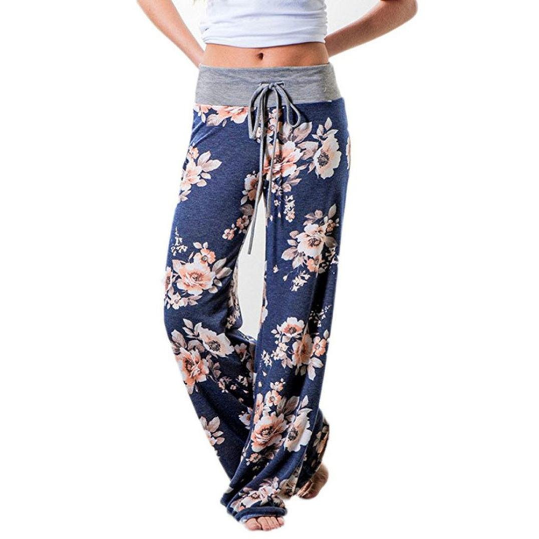 KMG Women's Floral Print Wide Leg Pants - High Waist Loose Casual Drawstring Trousers for Summer | Perfect for Beach, Vacation & Everyday Wear