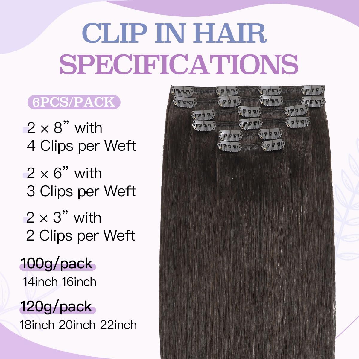 Clip in Hair Extensions 20 Inch Dark Brown Real Human Hair - 120g 6pcs Thick (#2) for Volume & Length - Perfect for Parties, Weddings & Daily Styling