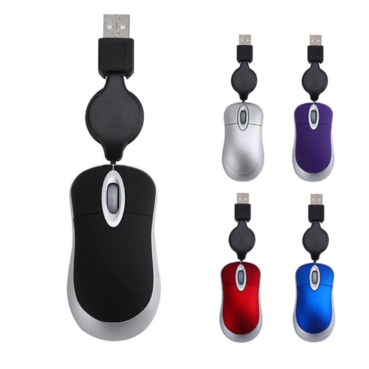 Gadpiparty 3pcs Mini USB Wired Mouse - Mute, Retractable Cable, Compact Design for Laptop, Travel & Office Use