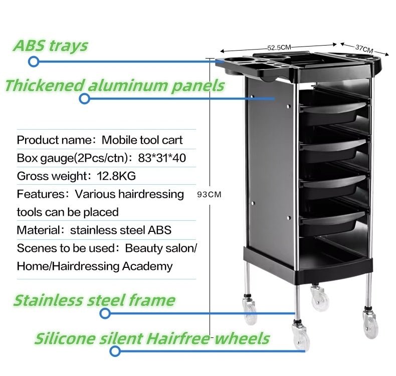 Greenlife Salon Trolley Cart - Aluminum Hair Styling Station with 4 ABS Drawers & Silicone Wheels for Hairdressers | Mobile Beauty Storage for Salon, Barbershop & Home Use