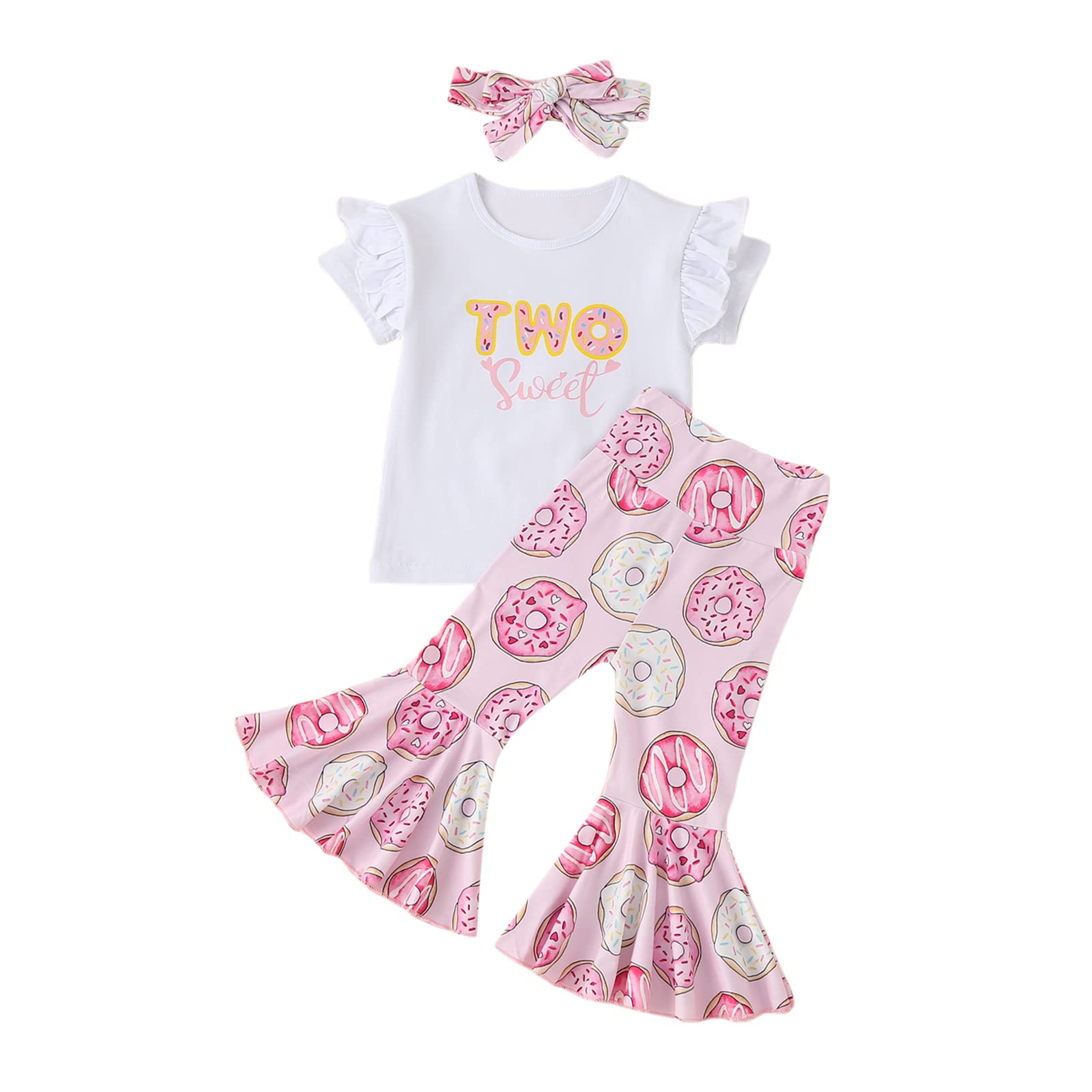 3Pcs Toddler Girls Outfit Set - Cute Printed T-Shirt & Flared Pants Summer Clothes for Baby Girls | Perfect for Playdates, Beach Trips & Family Photos