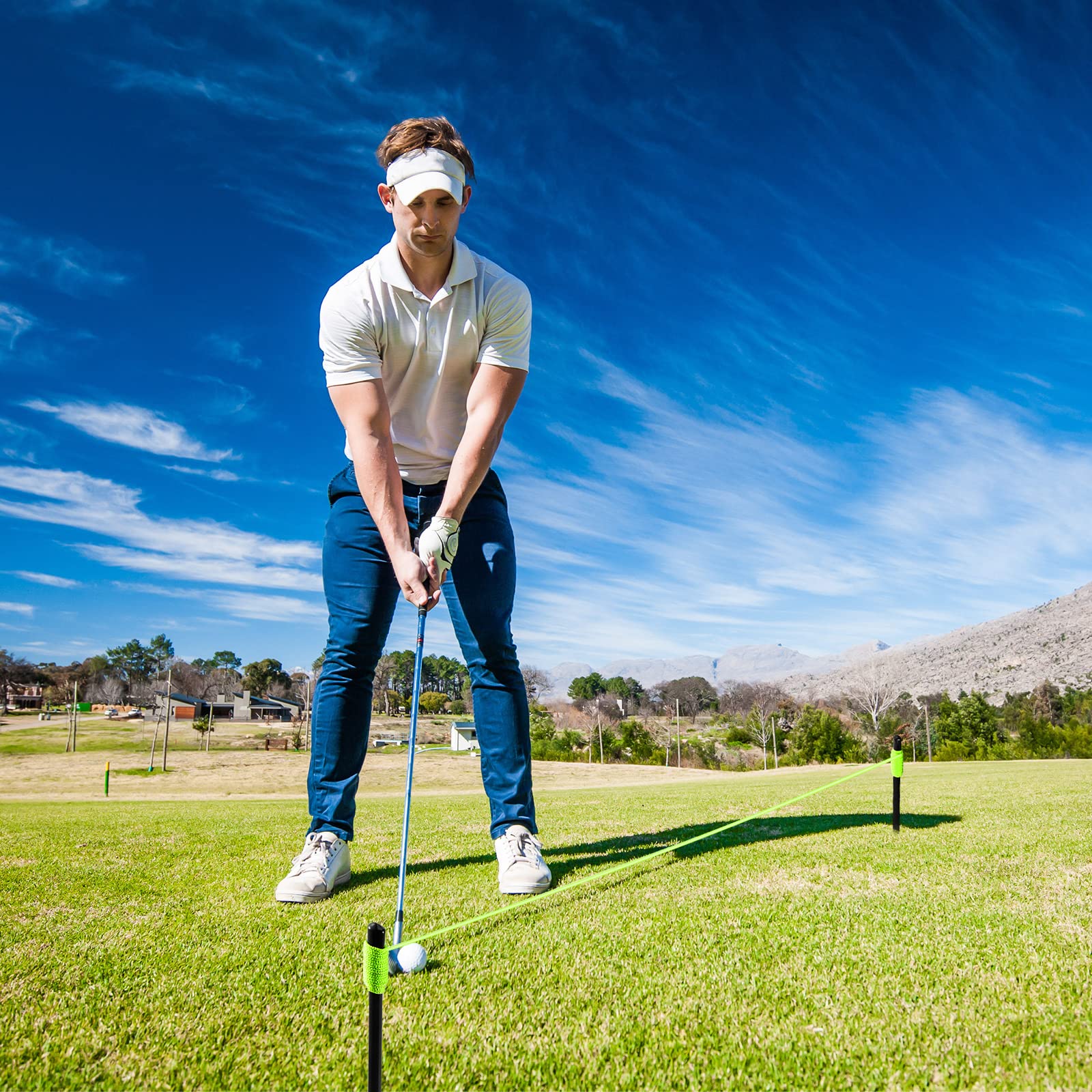 2-Piece Golf Putting Alignment Training Aid with String & Pegs - Perfect for Indoor Practice & Backyard Greens - Improve Accuracy & Consistency for Golfers of All Levels