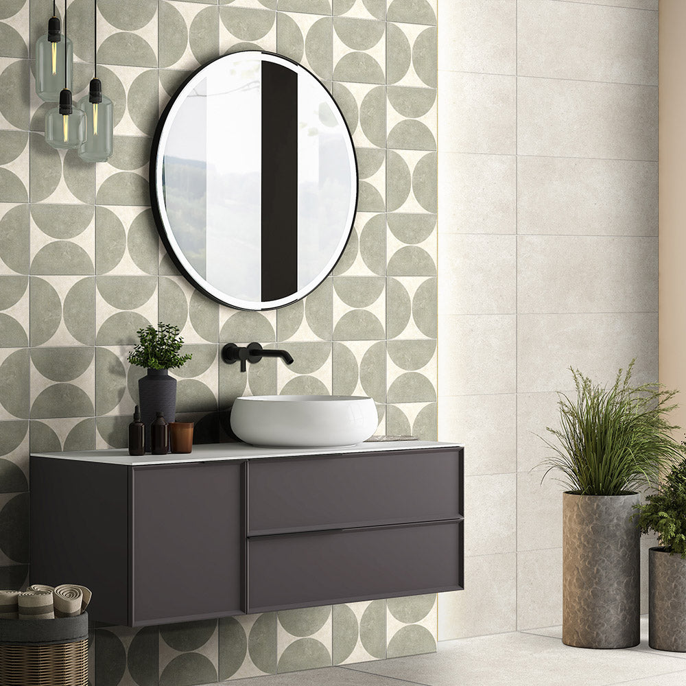 Heritage Duomo Arch Olive Green Encaustic Look 200x200 Matte Tile - Perfect for Kitchen Backsplash, Bathroom Flooring & Vintage Style Home Decor
