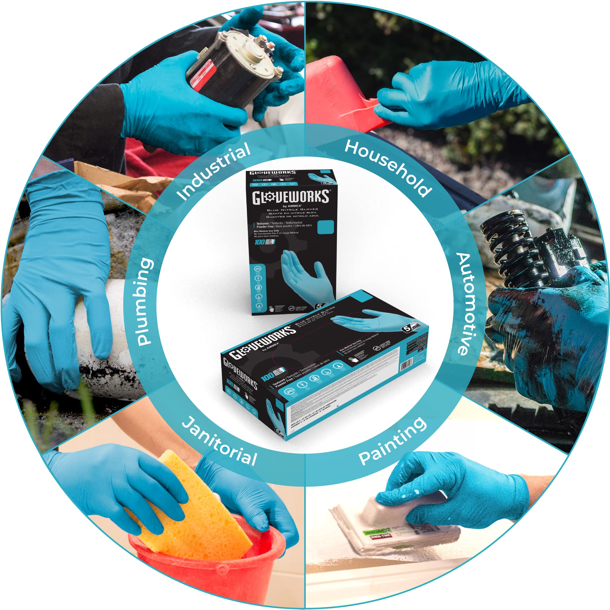 GLOVEWORKS Industrial Blue Nitrile Gloves - 5 mil Thick, Latex Free & Powder Free Disposable Gloves, XXLarge Size (INPF49100), Case of 1000 - Ideal for Medical, Food Service, Cleaning & Industrial Use