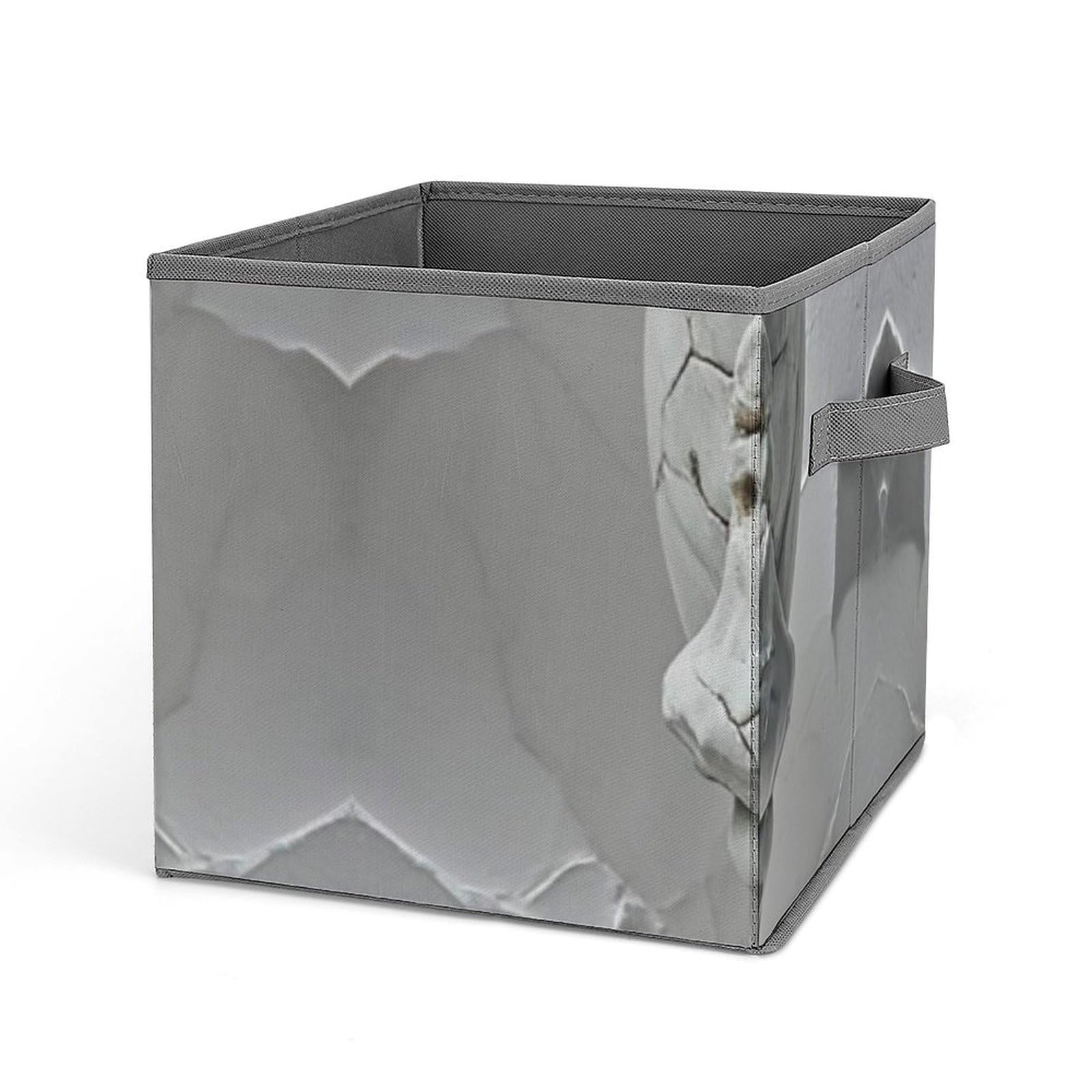Skull Pattern Storage Bins - Large Collapsible Closet Organizer with Handles (10.6x10.6x10.6 Inch) - Gray & White Storage Cubes for Home, Office, Bedroom, Kids Room Organization