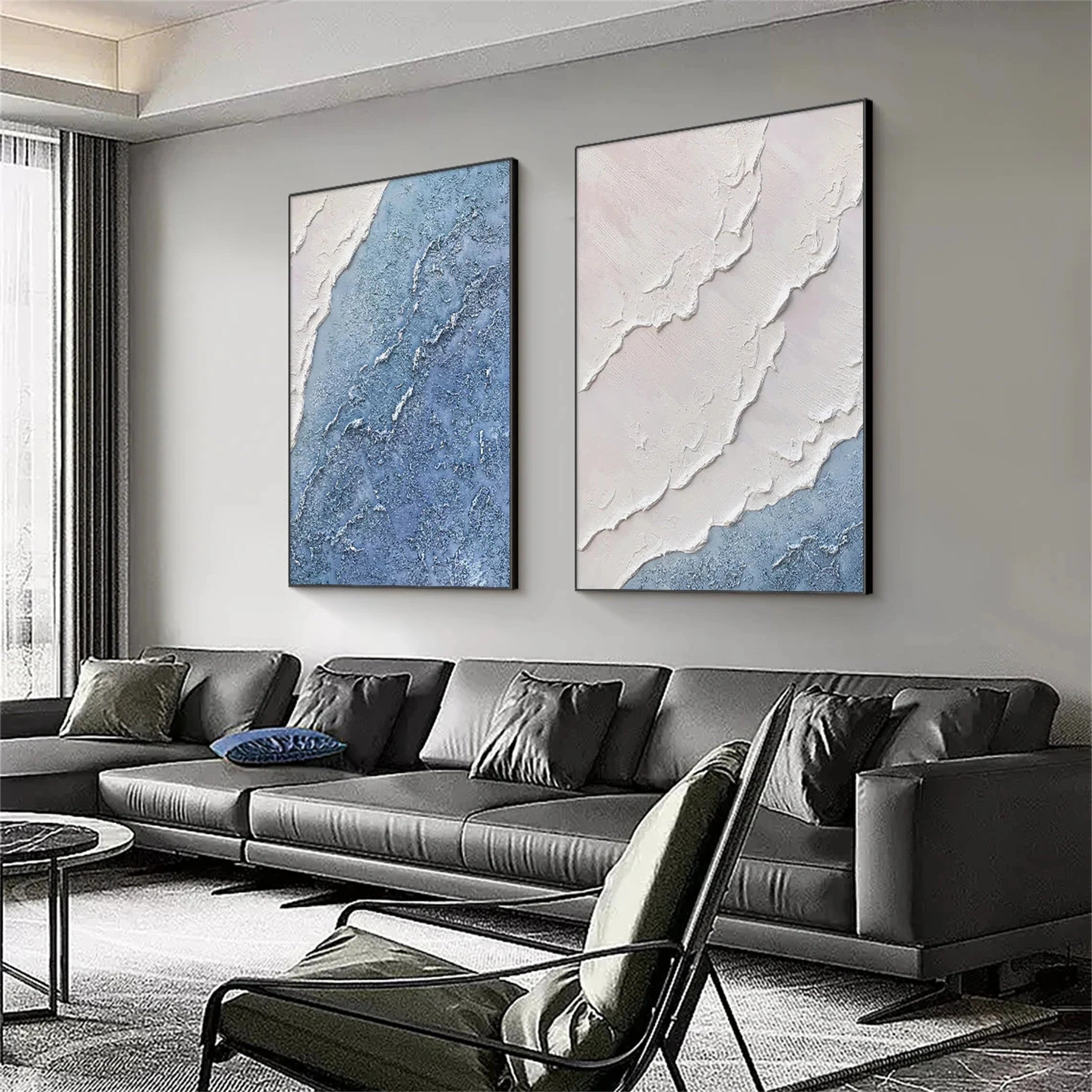 Ocean and Sky Wall Art Set of 2 - Modern Coastal Paintings for Living Room & Bedroom Decor | Beach Themed Home Office Artwork | Ready to Hang Canvas Prints