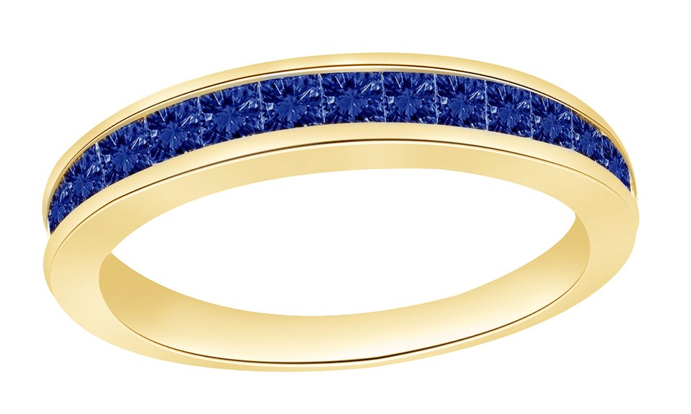 14K Gold Over Sterling Silver Simulated Blue Sapphire Anniversary Band Ring - Elegant Gift for Women, Perfect for Weddings, Anniversaries & Special Occasions