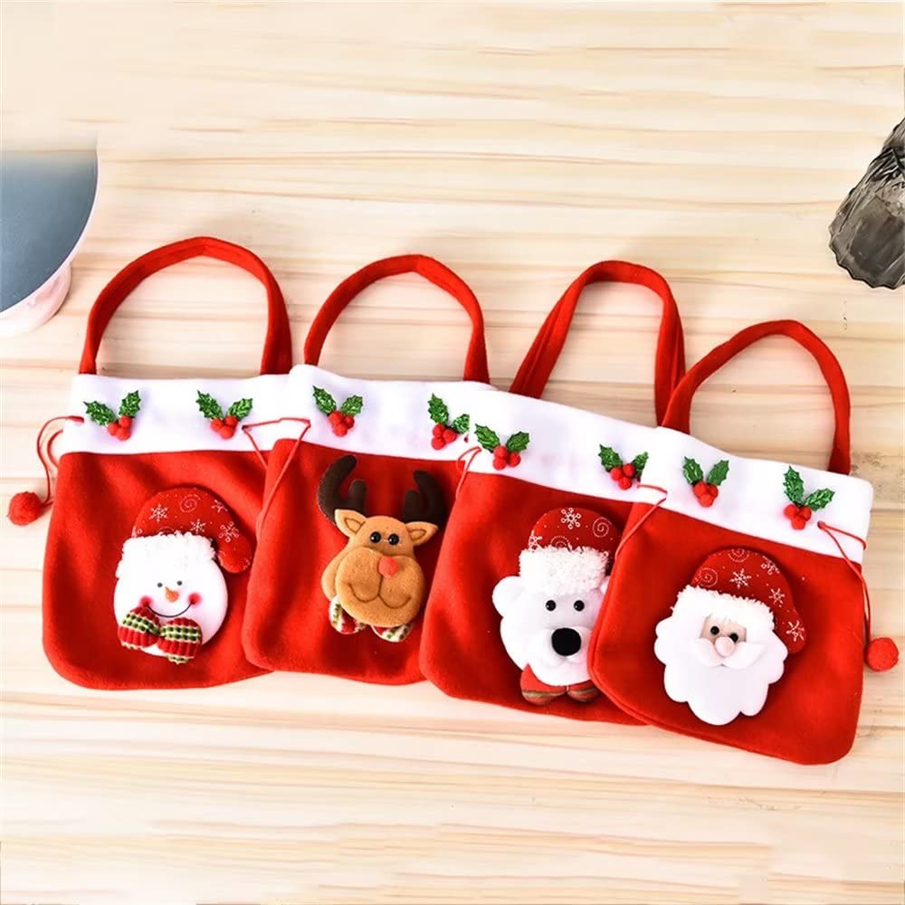 Christmas Decorations Set - Santa, Snowman, Elk & Bear Candy Bags, Stocking Gift Sacks for Kids | Festive Holiday Home Ornaments for Xmas Tree, Party Favors & Gift Wrapping