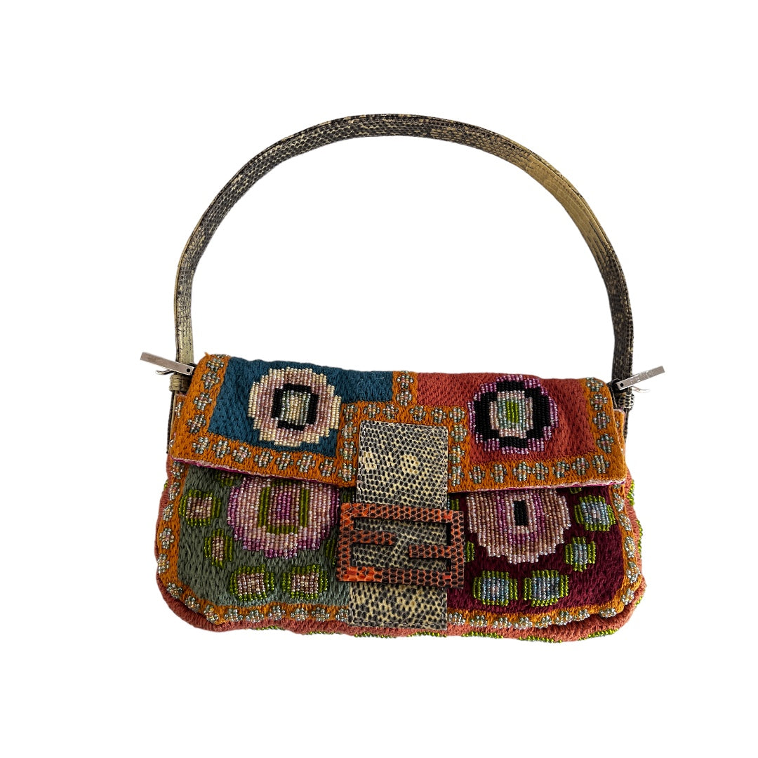 Fendi Boho Beaded Baguette Shoulder Bag - Luxury Designer Handbag for Women | Perfect for Parties, Weddings & Evening Events