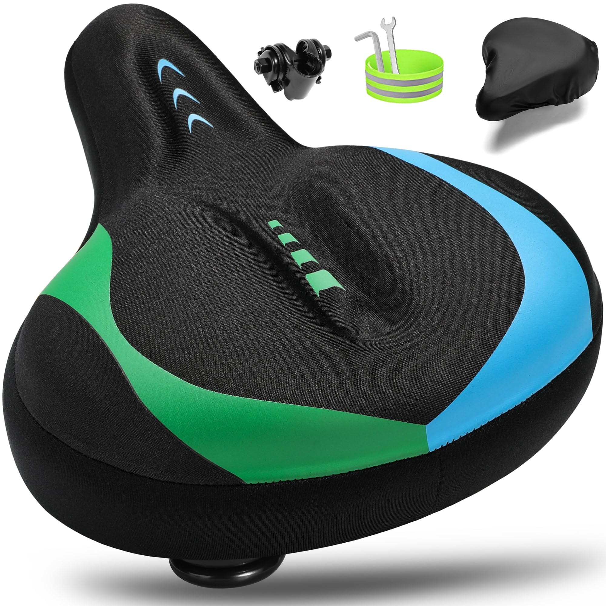 **Extra Wide Comfortable Gel Bike Seat for Men & Women - Oversized Padded Bicycle Saddle Replacement for Peloton, Exercise, Mountain & City Bikes - Perfect for Long Rides, Commuting & Indoor Cycling**