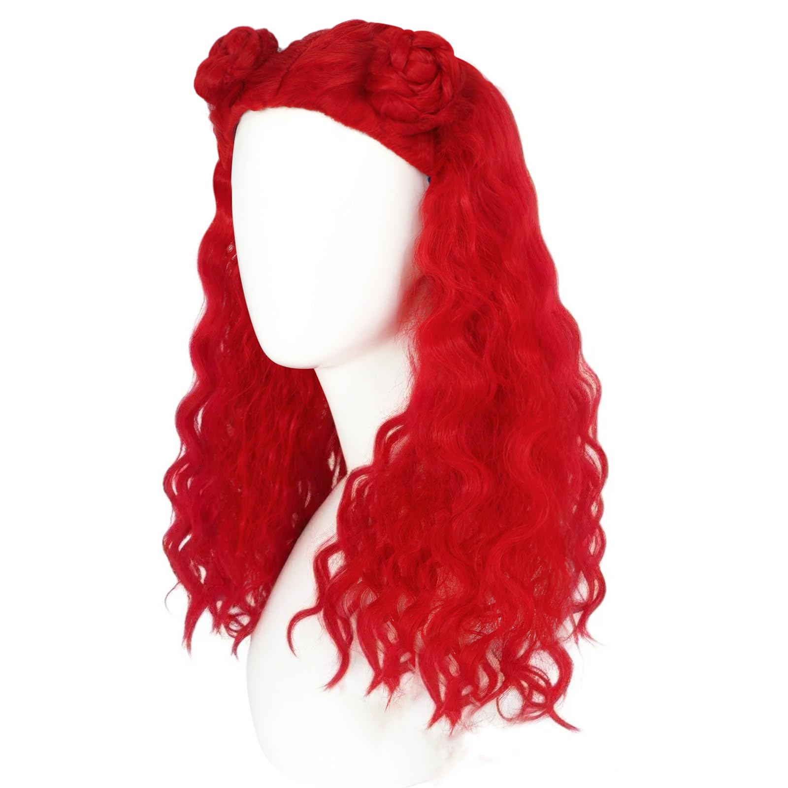 ANOGOL Long Curly Red Wig with 2 Buns - Synthetic Cosplay Hair for Women & Girls - Perfect for Halloween, Themed Parties, Costume Events & Cosplay Outfits