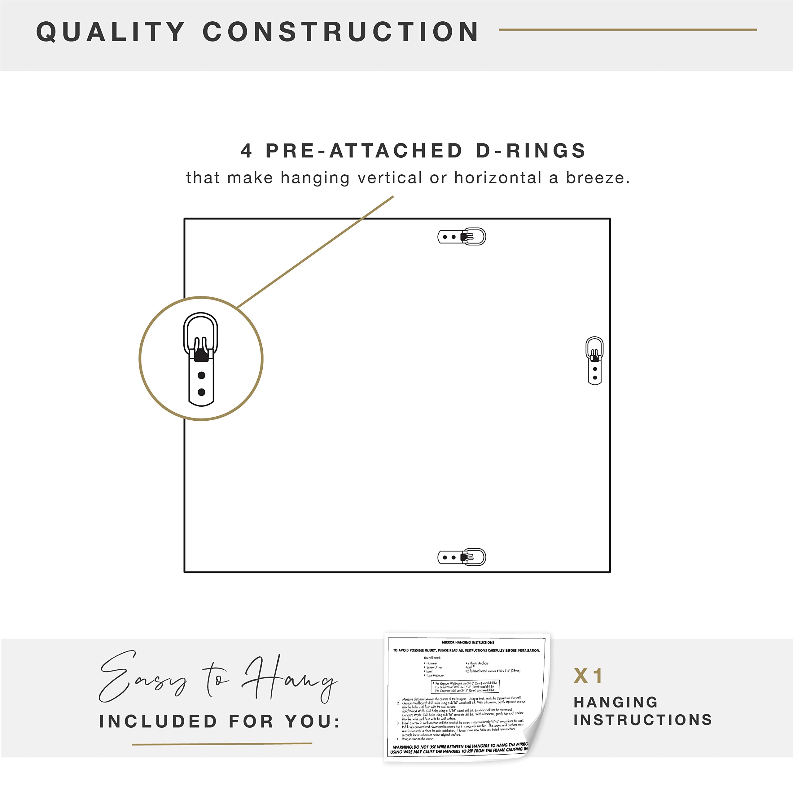 MCS 27.4x33.4 Inch Thin Gallery Wall Large Mirror - Silver Vertical & Horizontal Hanging Mirror for Bathroom, Bedroom & Living Room Decor - Perfect for Vanity, Entryway & Home Styling