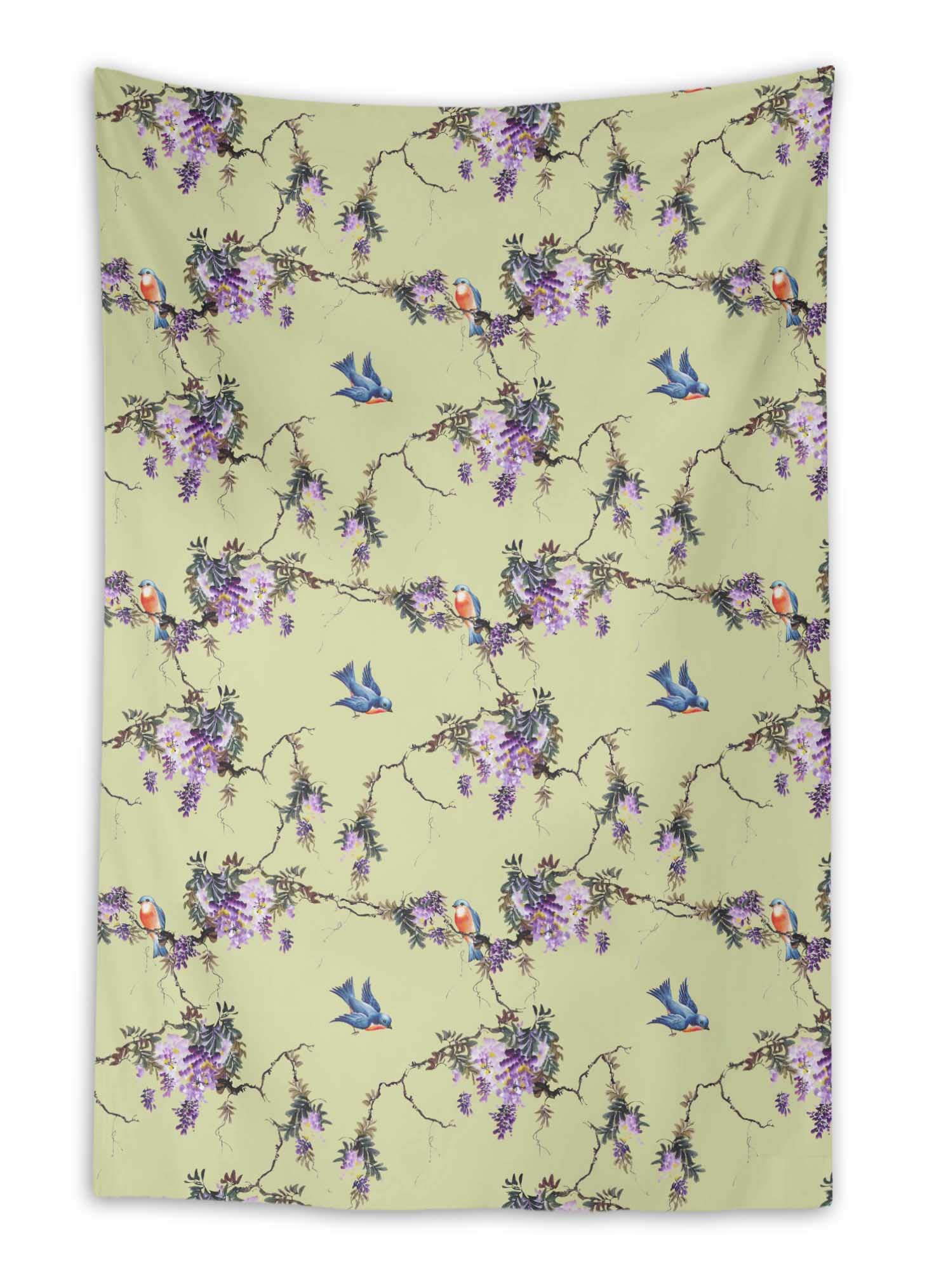 Beige Ceanothus & Flowerpecker Bird Digital Printed Tapestry - 58 x 58 Inches - Elegant Wall Decor for Bedroom, Living Room, Dorm - Perfect for Boho, Vintage & Nature-Inspired Home Decor