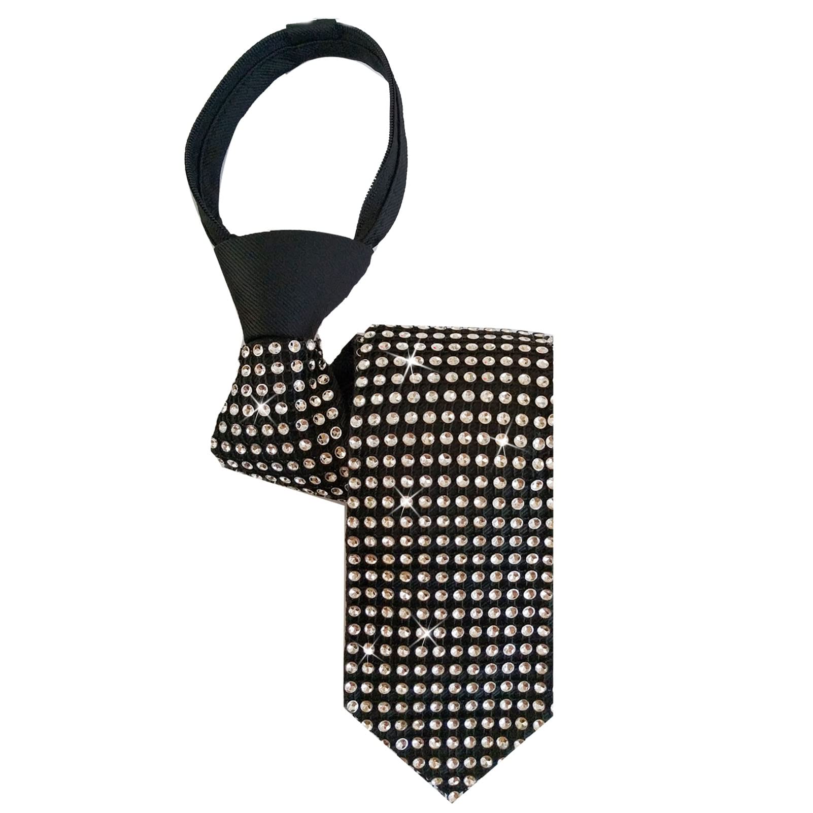 Sparkly Men's Sequin Skinny Tie - Adjustable Zipper Necktie for Weddings & Halloween (Black)