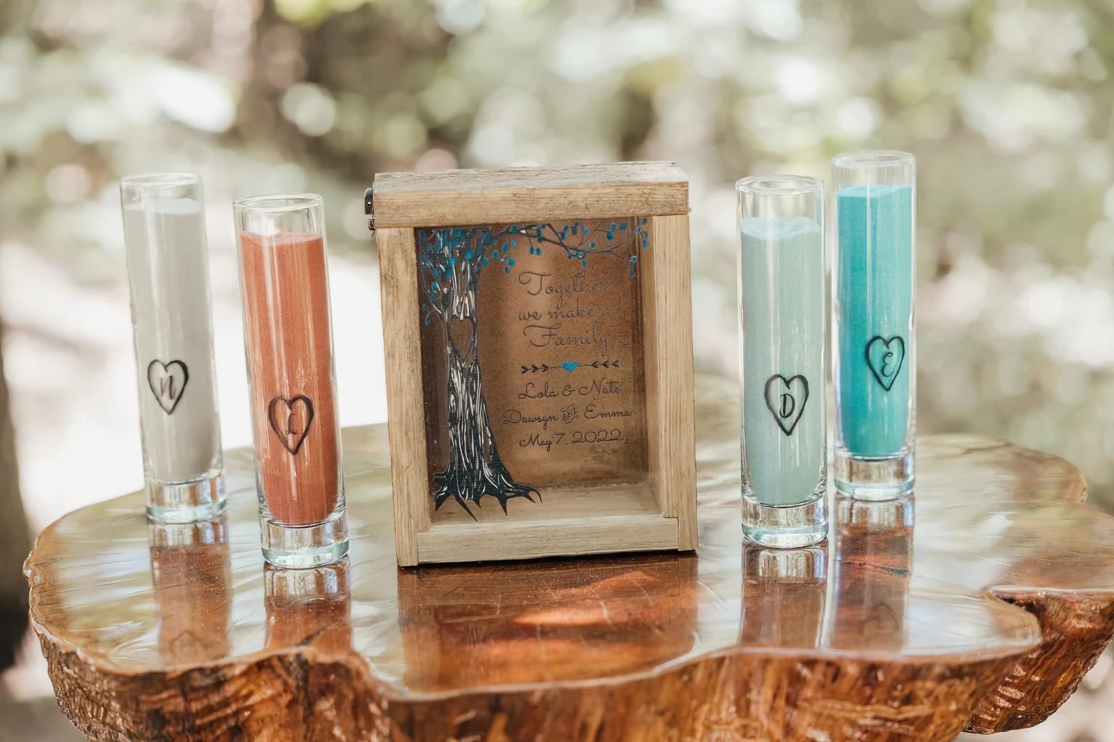Personalized Glass Sand Ceremony Set for Blended Family - Custom Ink Printed Rustic Shadow Box Unity Sand Kit - Wedding Unity Ceremony Alternative & Beach Outdoor Wedding Decor - Perfect for Vow Renewals, Family Blending Ceremonies, and Coastal-Themed Weddings