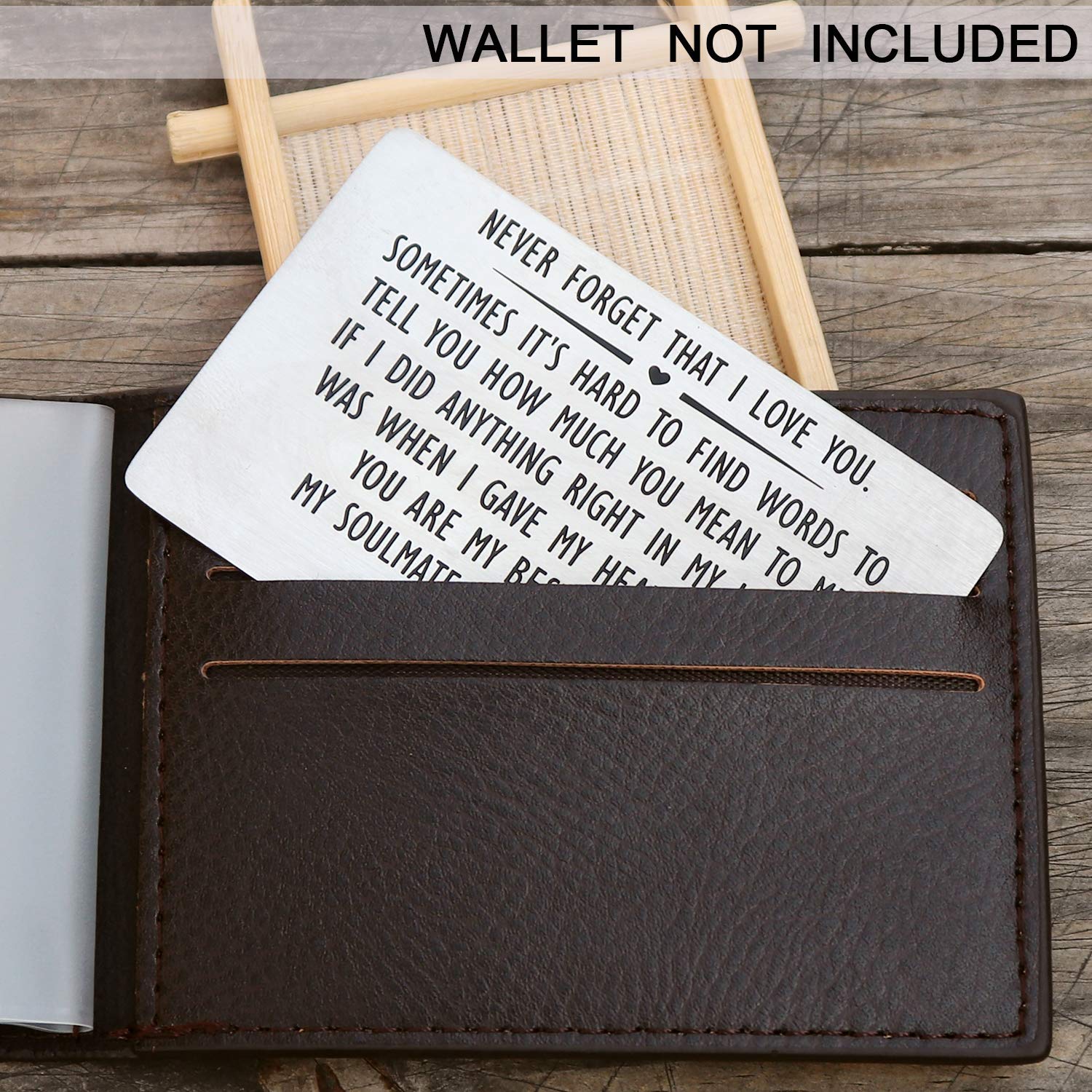 Personalized Engraved Wallet Insert Card for Men & Women - 'Never Forget I Love You' Anniversary, Birthday, Wedding, Deployment Gift for Boyfriend, Husband & Couples | Romantic Keepsake for Everyday Carry & Special Occasions