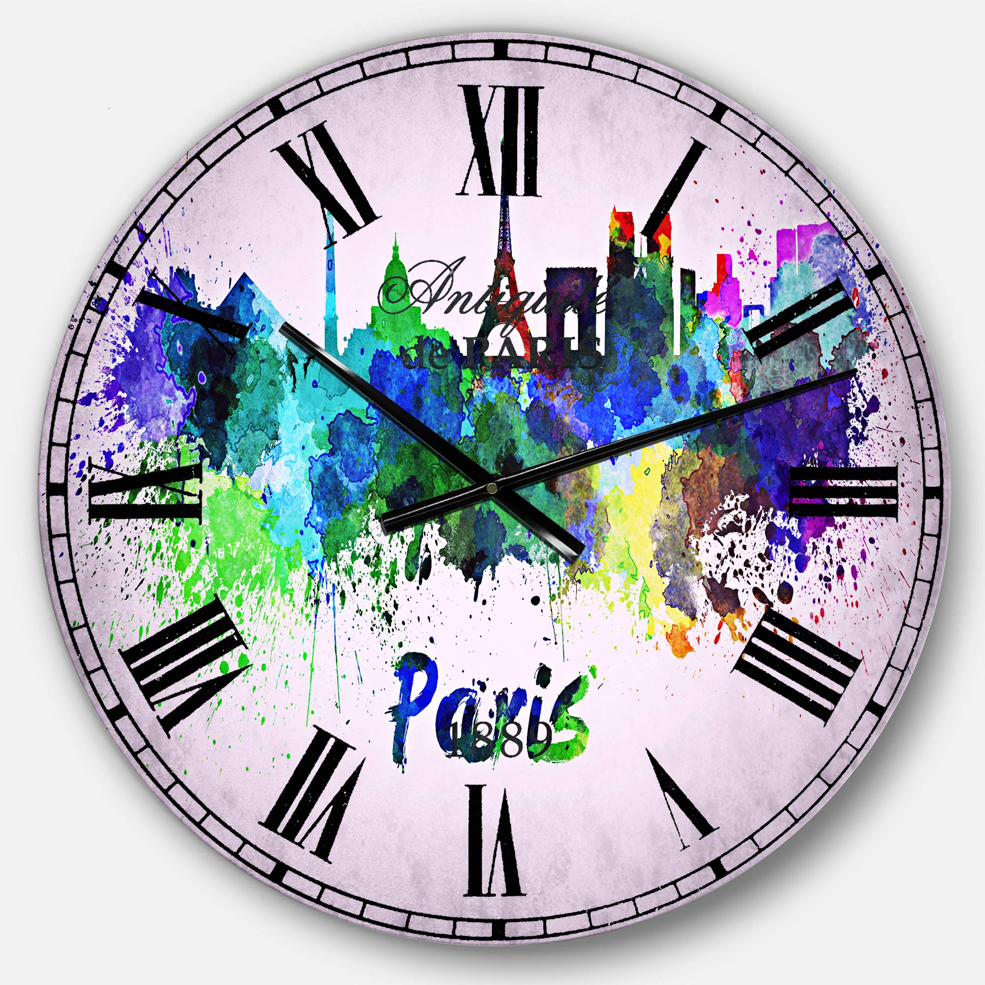 Designart Paris Skyline Wall Art - French Country Round Metal Wall Clock for Home, Living Room, Bedroom & Office Decor | Perfect for Vintage & Farmhouse Style Interiors