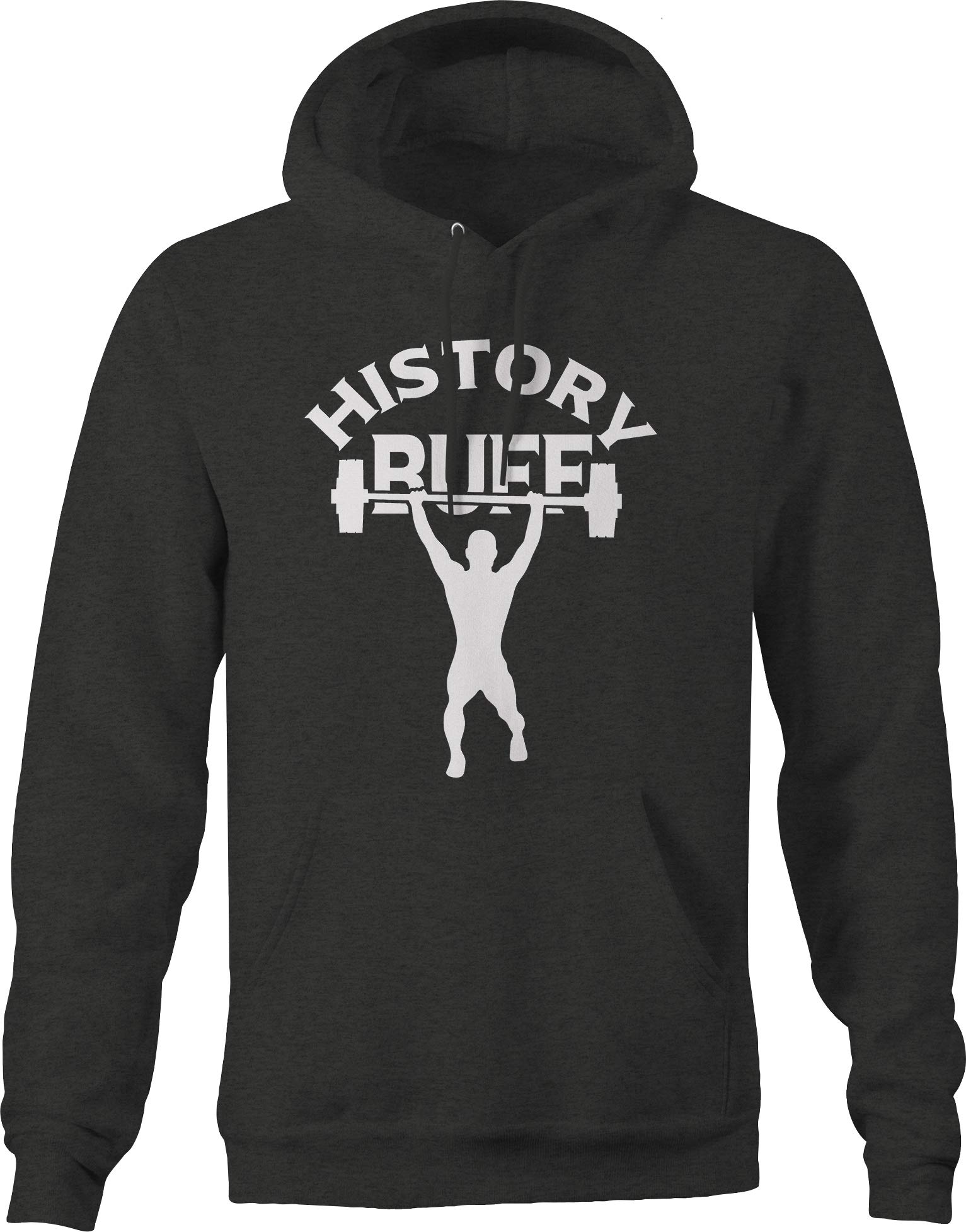 Funny History Buff Barbell Weights Hoodie for Men - Dark Grey Gym & Workout Apparel | Perfect for Weightlifting, Fitness Enthusiasts & History Lovers