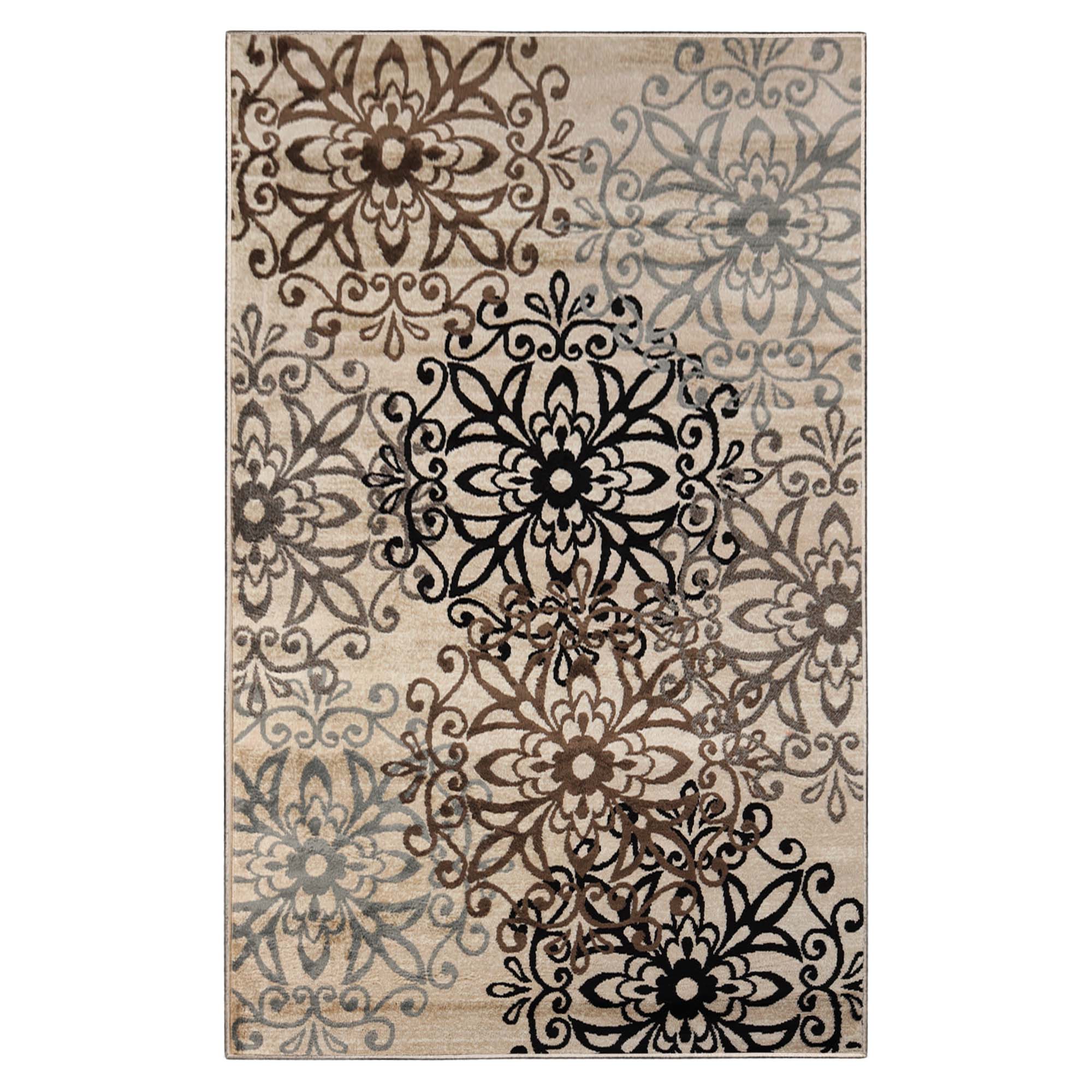 Non-Slip Modern Floral Medallion Indoor Area Rug & Runner - Soft Anti-Skid Living Room Carpet for Bedroom, Hallway, Entryway - Home Decor Floor Mat