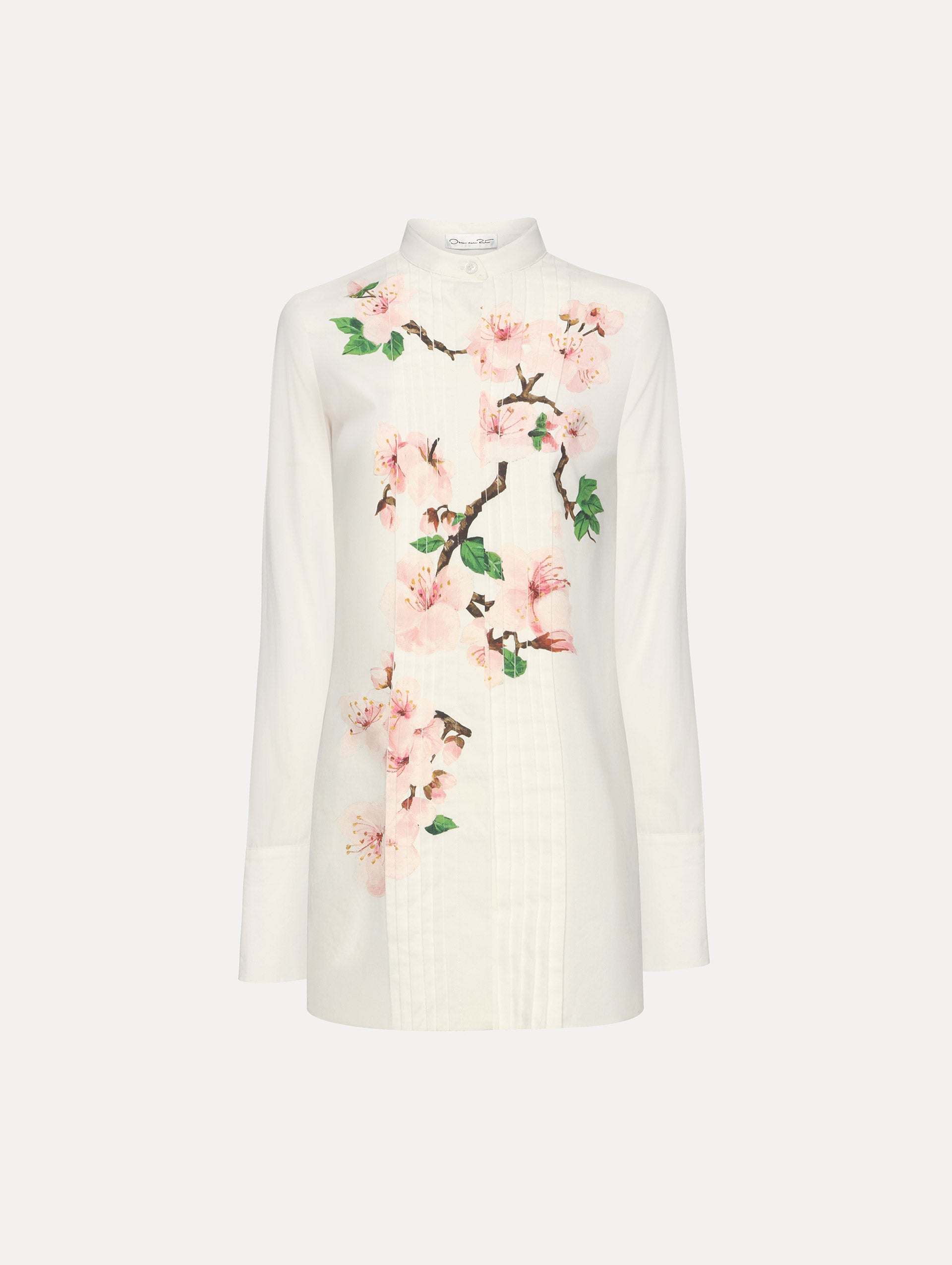 Cherry Blossom Print Cotton Poplin Pleated Blouse for Women - Elegant Spring Summer Tops for Office, Date Night & Casual Wear