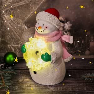 Decorative Snowman Figure with Lighted Wreath - Battery Operated Christmas Tabletop Decoration with Timer - Perfect for Holiday Home Décor, Mantel Display & Festive Party Centerpiece