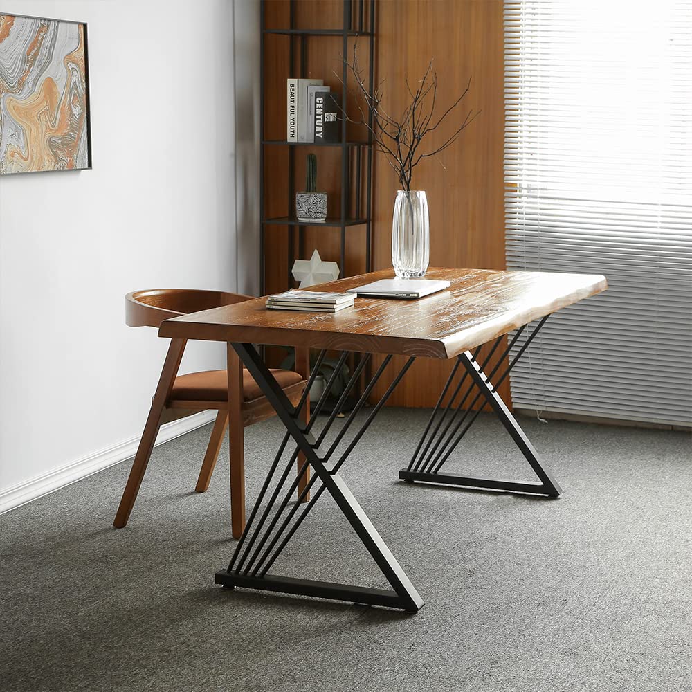 MAIKAILUN 28 Inch Black Metal Table Legs - Industrial Modern Dining Desk Legs Base with Screws & Adjustable Foot Pads (Set of 2) 28