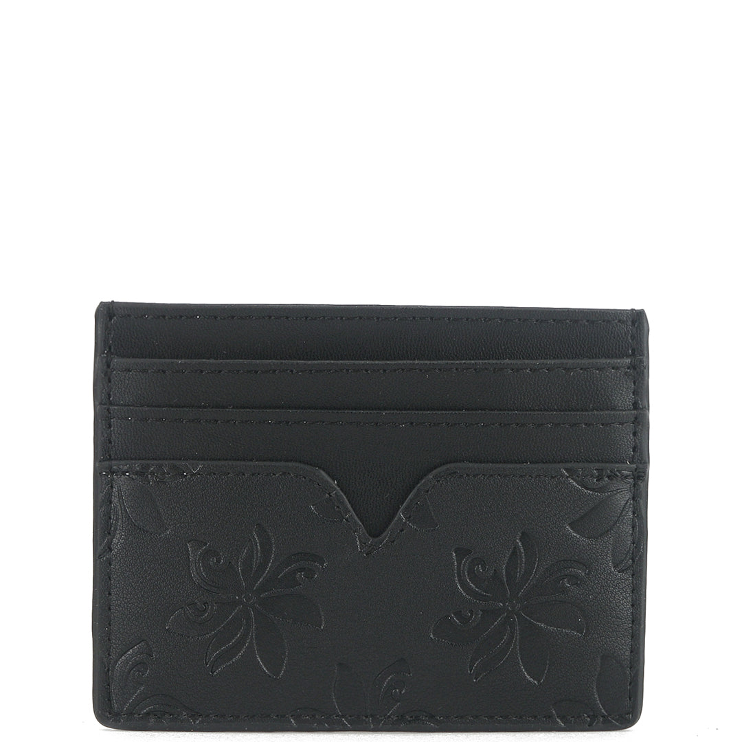 Meilany Tiare Embossed Black Leather Credit Card Holder - Slim RFID Blocking Wallet for Women & Men | Perfect for Travel, Business & Everyday Use
