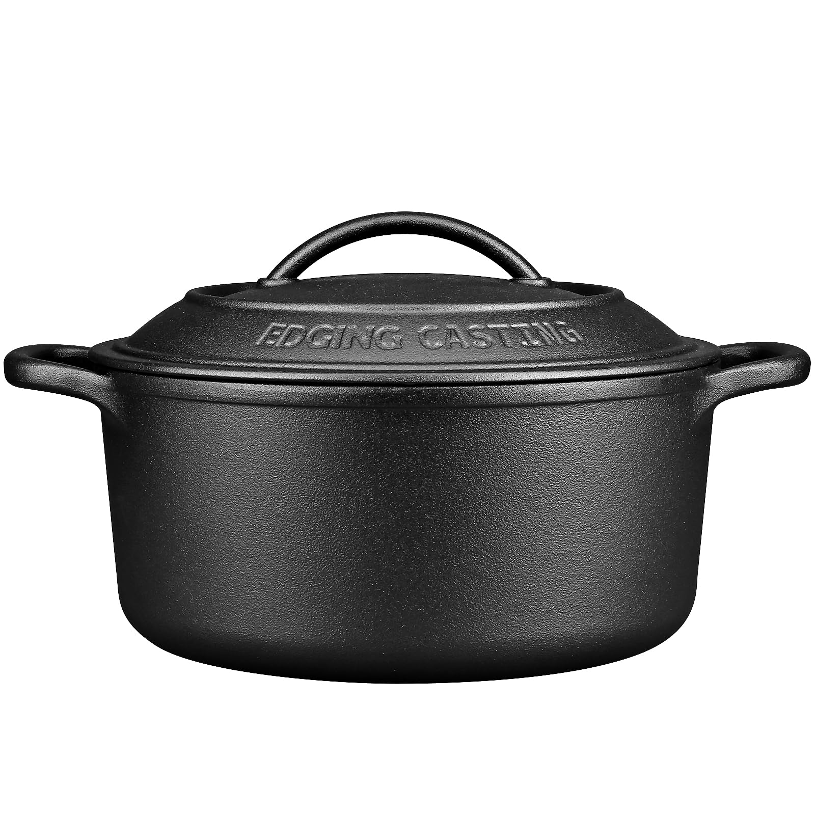 Pre-Seasoned Cast Iron Dutch Oven with Lid - 7 Quart Round Dual Handle Pot for Sourdough Bread Baking, Camping & Outdoor Cooking - Black