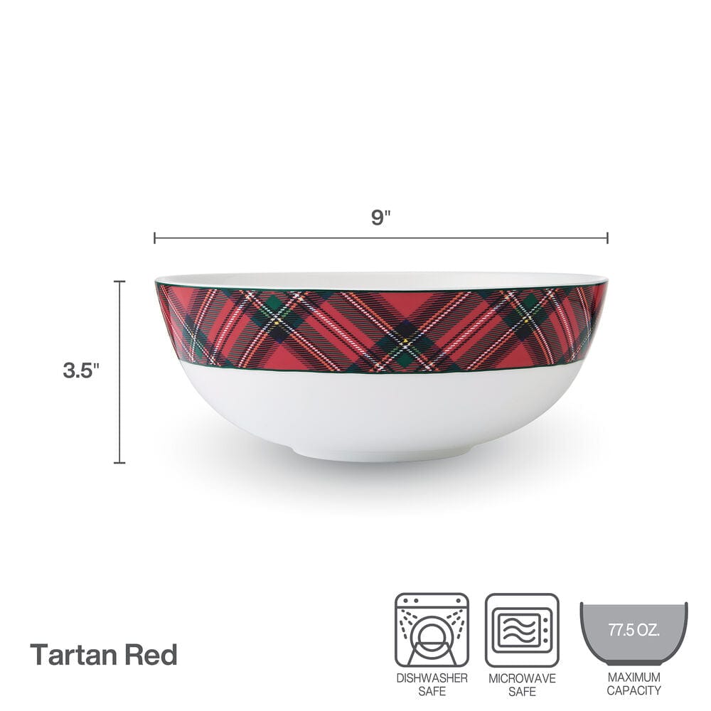 Tartan Red Serving Bowl - Elegant Ceramic Dish for Salads, Pasta, and Appetizers - Perfect for Dinner Parties and Holiday Gatherings