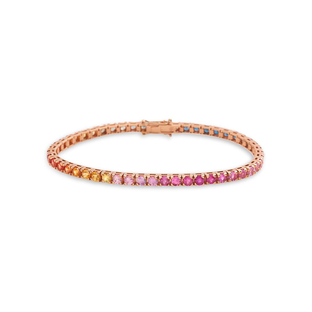 Exquisite 8.50ct Multicolor Sapphire Tennis Bracelet - 18K Gold 4-Prong Setting | Handcrafted in Italy | Perfect for Weddings, Anniversaries & Special Occasions
