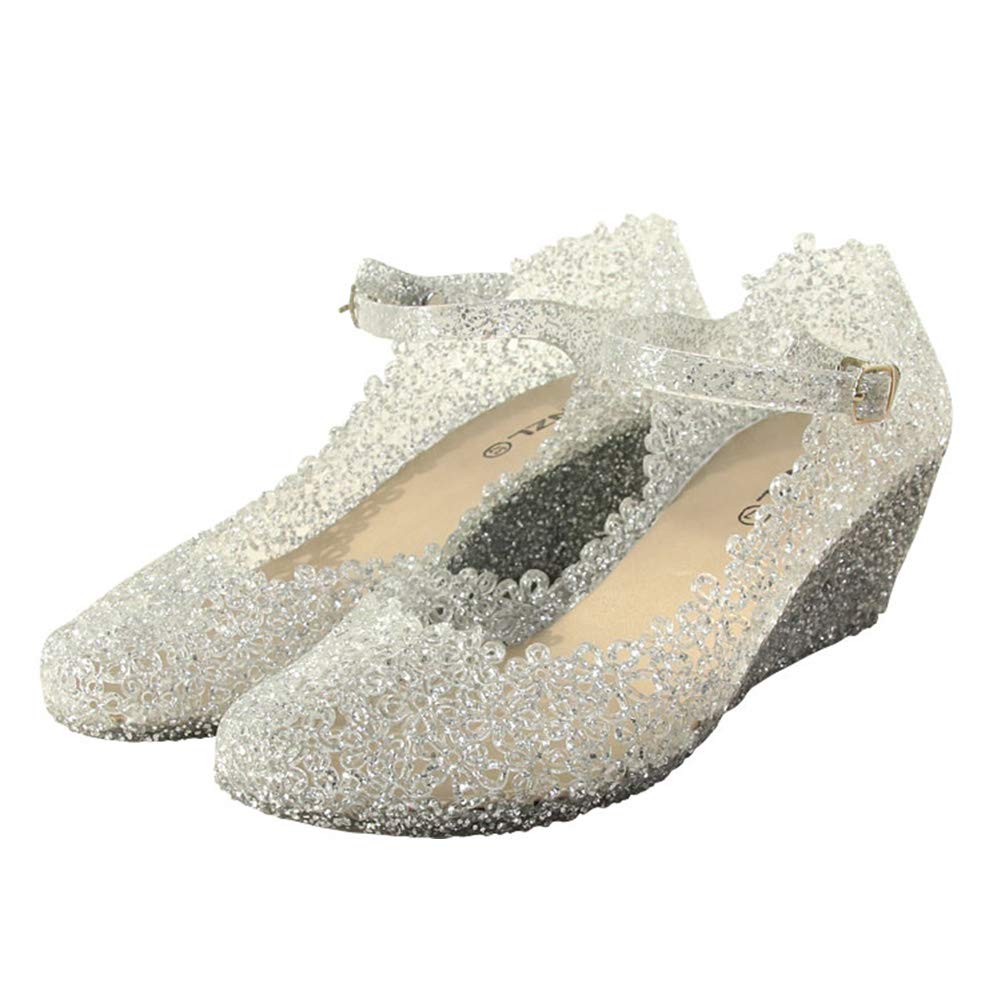 Sicneka Women's Crystal High Heel Jelly Wedge Sandals - Glass Slipper Shoes for Women Size 9 - Silver | Perfect for Weddings, Parties & Special Occasions
