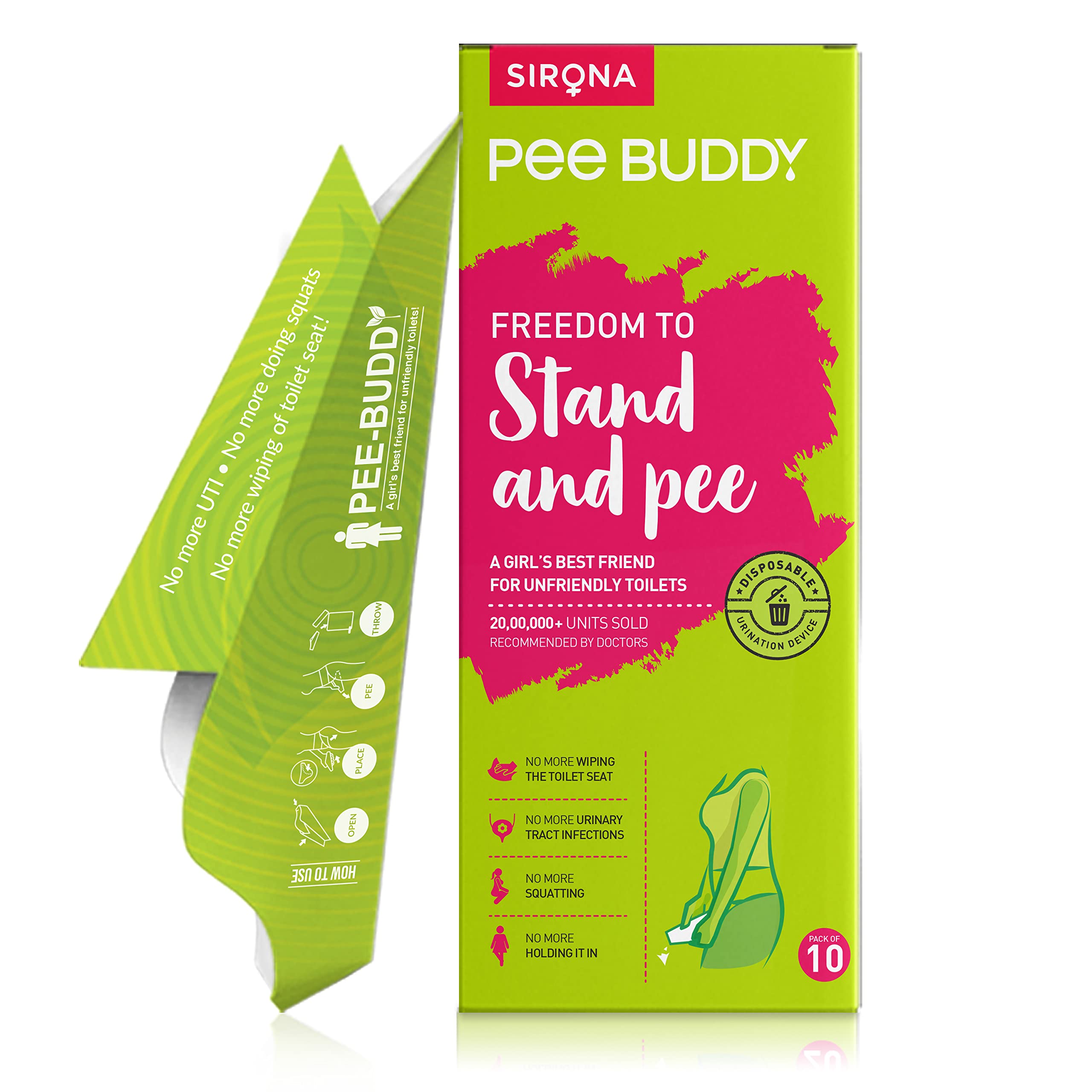 PEE BUDDY 10 Pack Disposable Female Urination Device for Women - Portable & Leak-Proof Stand to Pee Funnel | Perfect for Travel, Camping, Hiking, Public Toilets & Outdoor Activities | Compact Design for On-the-Go Convenience