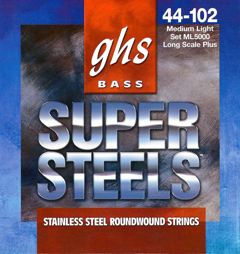 GHS Strings ML5000 Super Steels Stainless Steel Bass Guitar Strings - Medium Gauge (44-102) for Rock, Jazz & Studio Recording