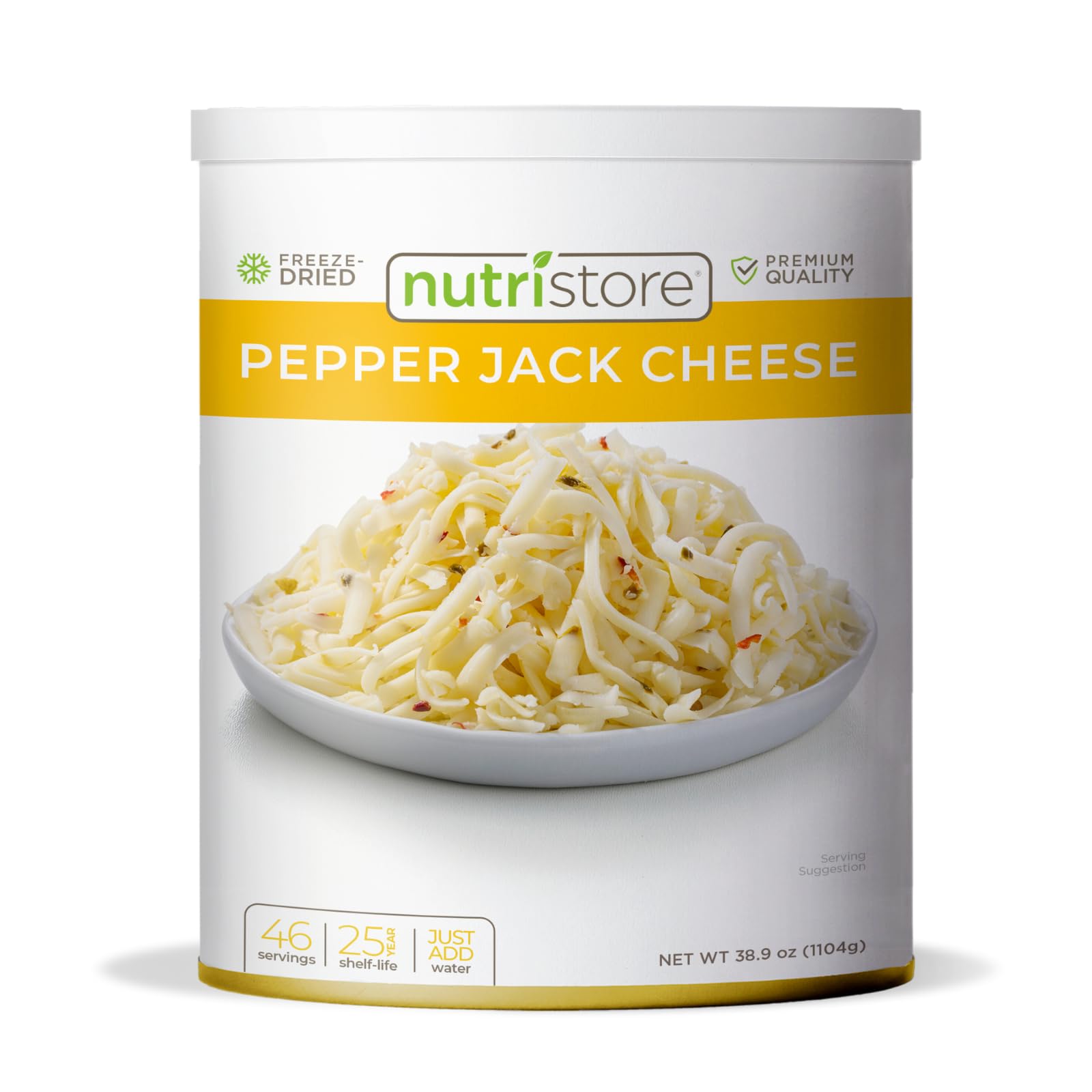 Nutristore Freeze-Dried Pepper Jack Cheese Shreds | Long Shelf Life Cheese for Camping, Hiking & Emergency Food Storage | 25 Year Shelf Life | Perfect for Backpacking Meals, Snacks & Survival Kits | Gluten-Free & Non-GMO Cheese | Great for Outdoor Adventures & Prepper Pantries