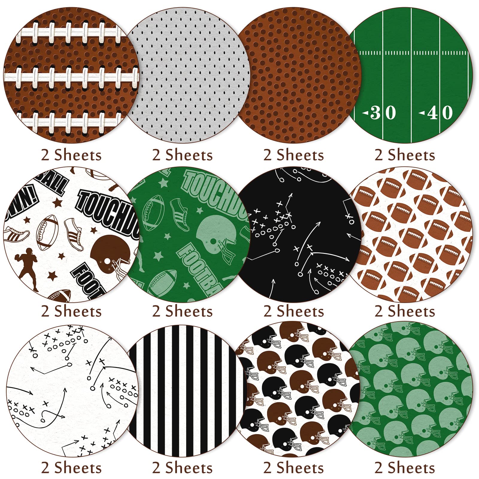 Whaline 24 Sheet Football & Rugby Themed Scrapbook Paper - 30x30cm Double-Sided Sport Decorative Craft Paper for DIY Background, Card Making, Junk Journal, Scrapbooking, Gift Wrapping & Party Decorations
