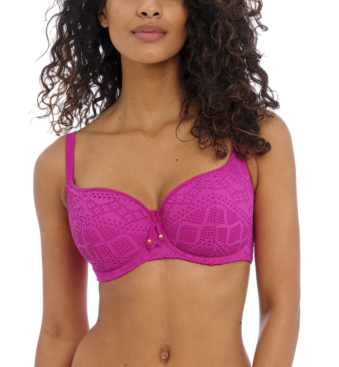 Freya Sundance Crochet Sweetheart Padded Underwire Bikini Top - 32E Bra Size, Orchid Color, Supportive Swimwear for Beach, Pool & Summer Vacations