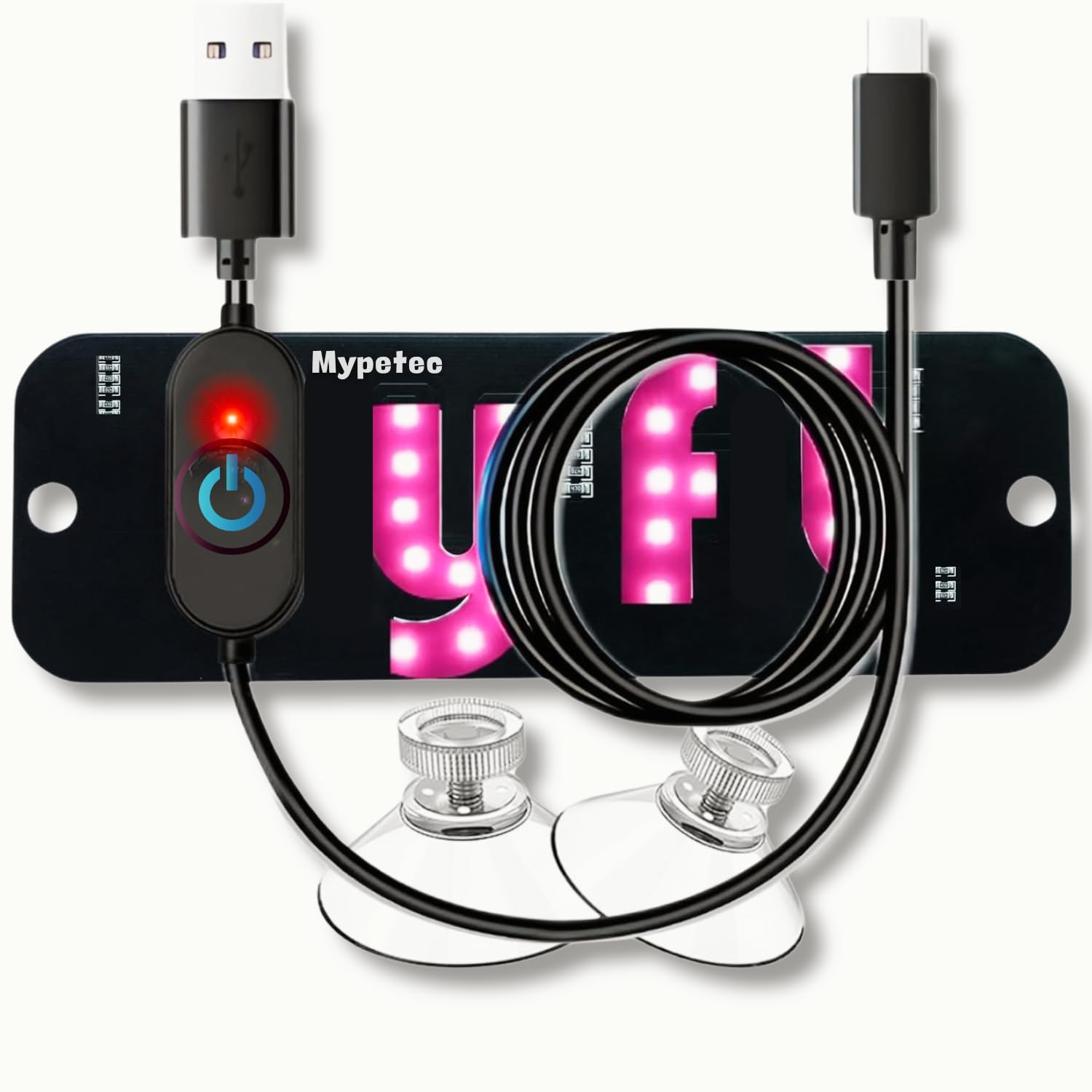 Pink Car Windshield Light Sign with Suction Cups, USB-C Cable & Touch Dimmer - Easy Brightness Control for Night Driving, Road Trips & Emergency Signaling