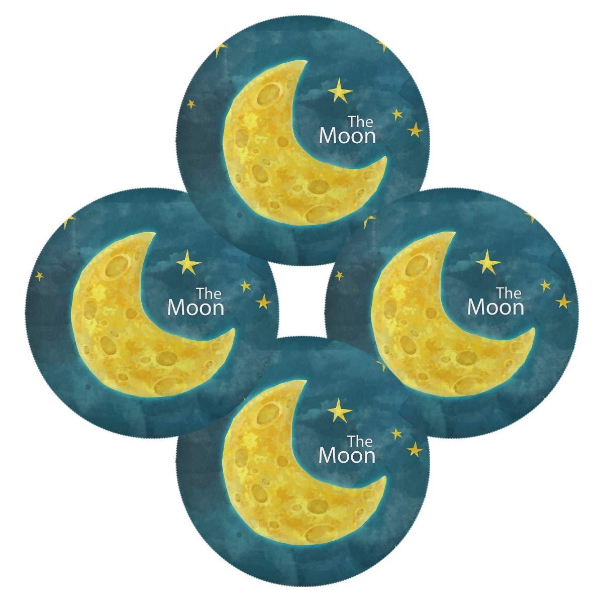 Watercolor Moon & Stars Placemats Set - 15.4 Inch Round Holiday Dining Table Mats for Christmas Decor, Home Kitchen Decorations & Party Table Settings (Set of 4) - Perfect for Dinner Parties, Family Gatherings & Festive Celebrations