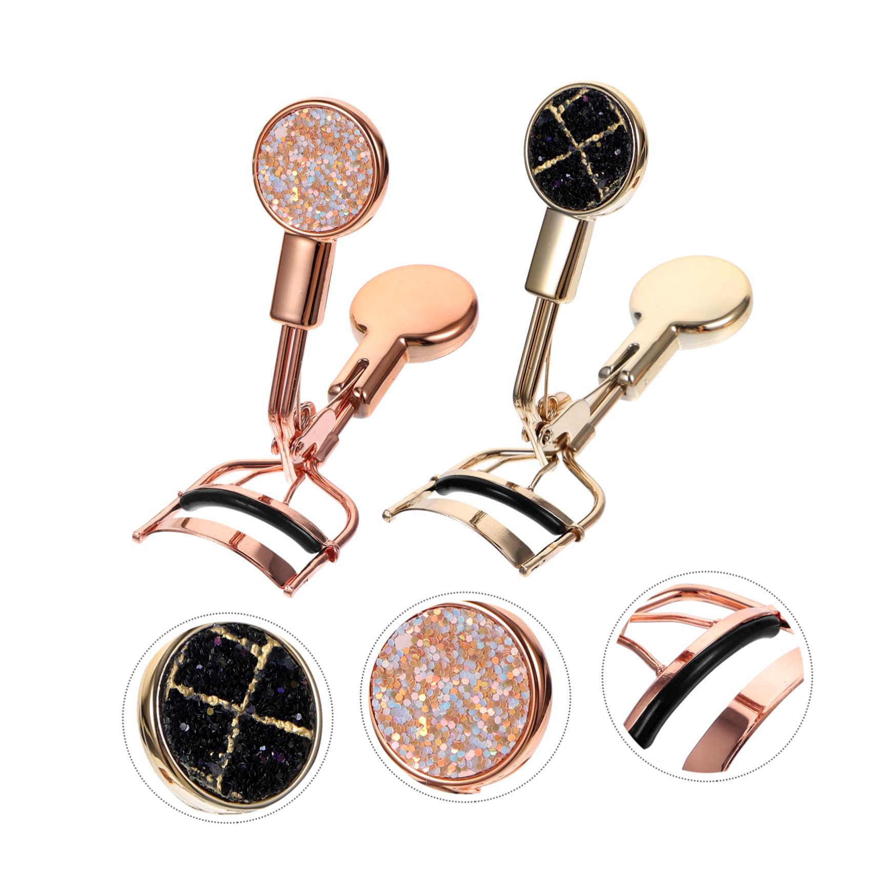 Minkissy 2 Pack Heated Eyelash Curler - Stainless Steel Lash Curling Tool with Glitter Design, Portable & Finger-Free for Perfect Curls - Ideal for Travel, Home & Professional Makeup Use