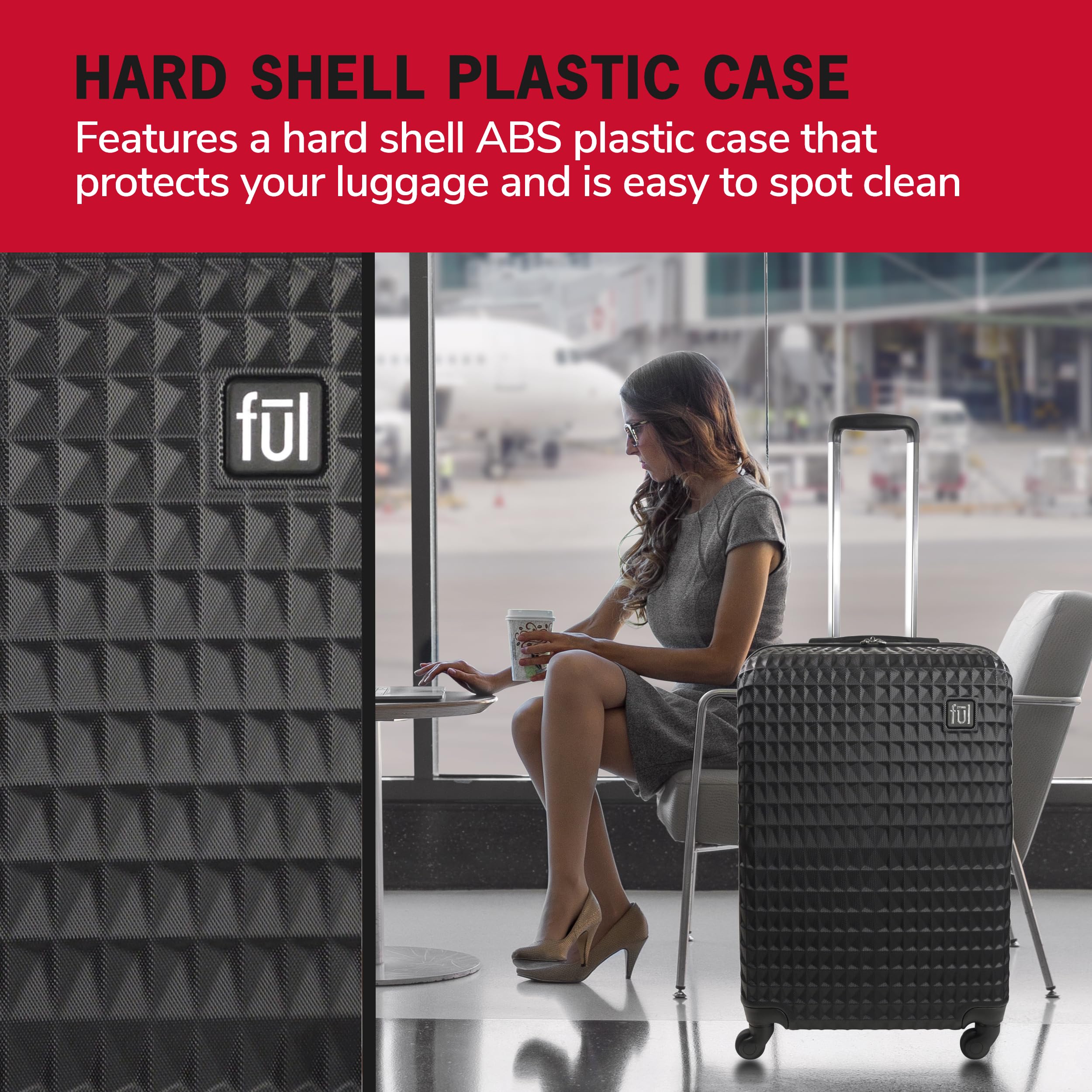FUL Geo 26 Inch Hardshell Rolling Luggage with 360° Spinner Wheels - Lightweight Expandable Carry On Suitcase for Travel, Business Trips & Weekend Getaways (Black)