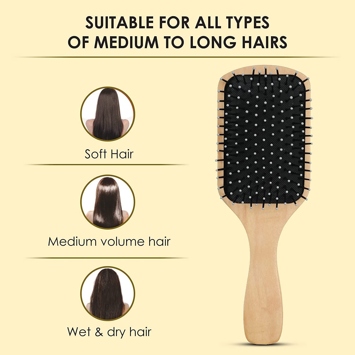 MYN Professionals Wooden Detangling Hair Brush - Natural Paddle Hairbrush for Women, Men & Kids - Stimulates Scalp, Promotes Hair Growth & Adds Shine - Perfect for Daily Hair Care, Detangling Wet/Dry Hair & Scalp Massage
